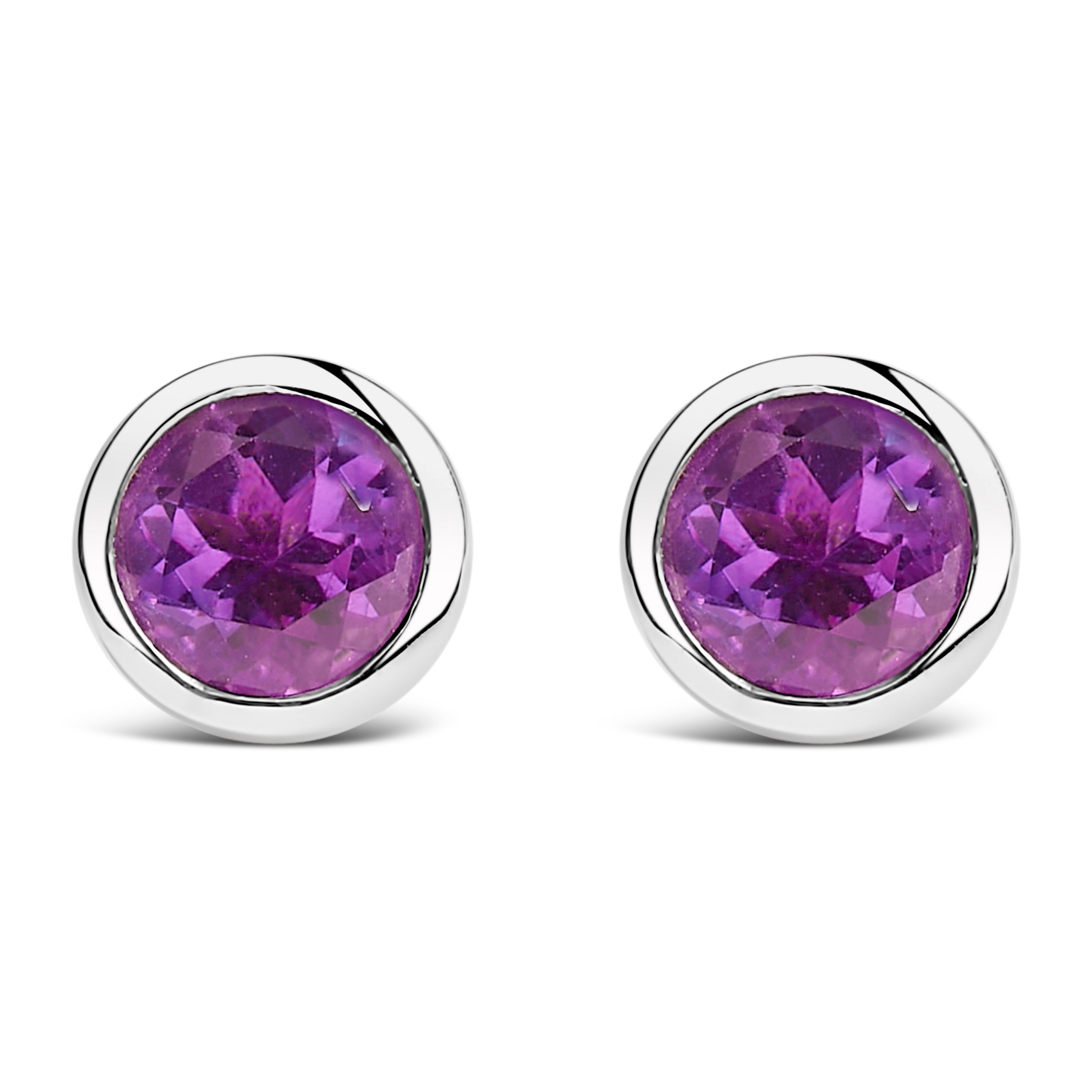 .925 Sterling Silver 6MM Bezel Set Created Purple Amethyst Solitaire Stud Earrings by Bids.com