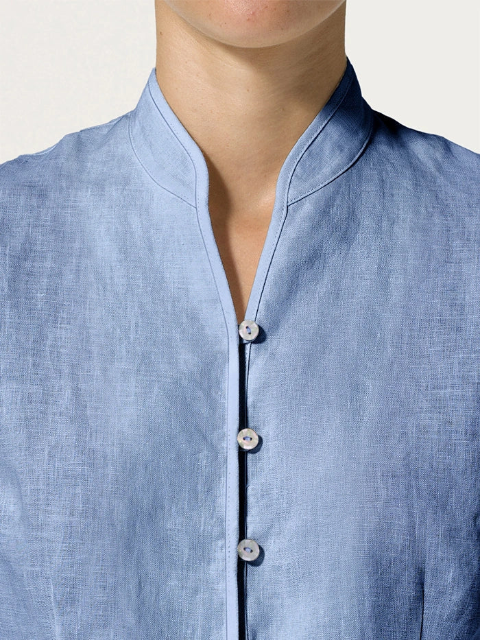 100% Linen Hand Button Fitted Jacket AMELIA DestGlow