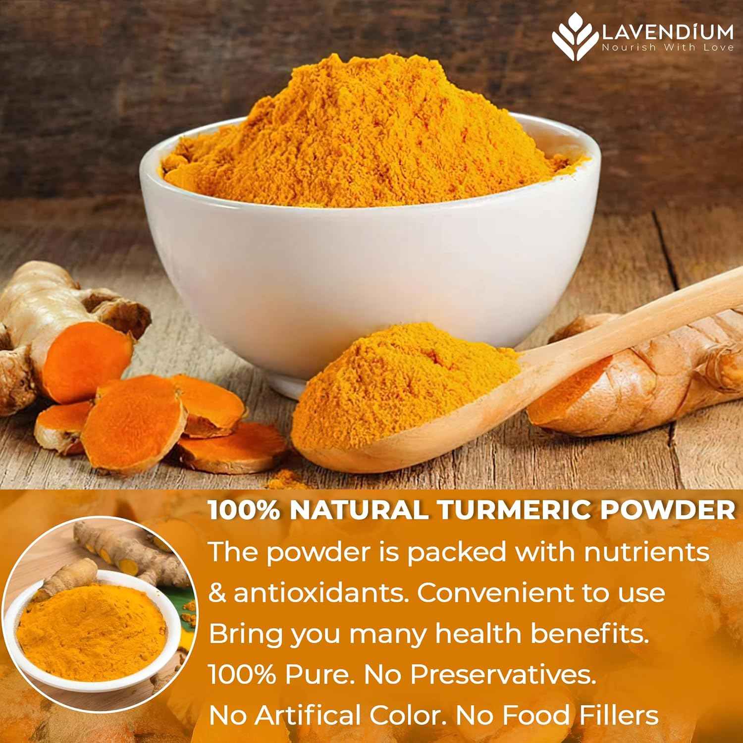 Turmeric Powder, 100% Natural & Pure, Ground, Seasoning Root Powder, No Additives, No Gluten, Vegan