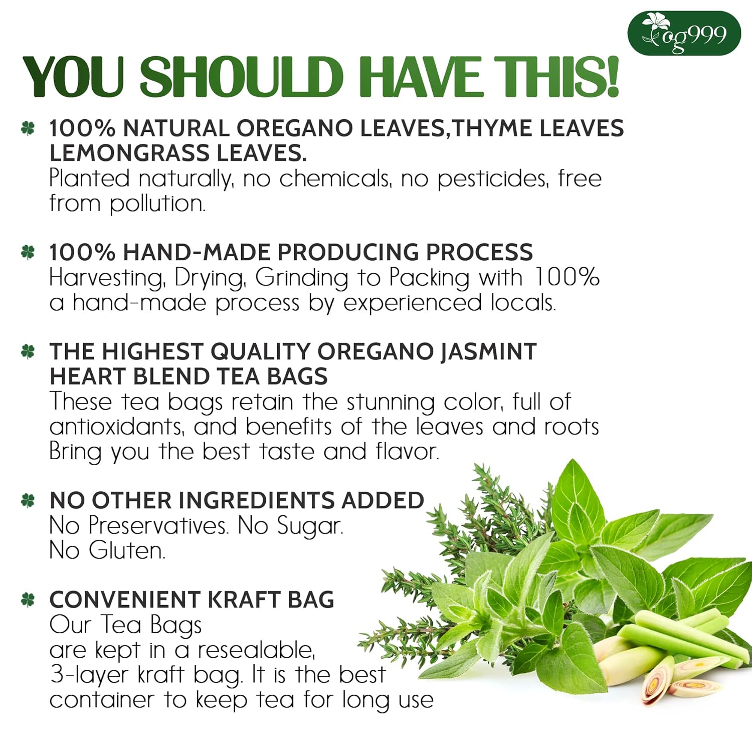 Premium Oregano Herbal Tea with Jasmine-Like Notes | Blend of Oregano, Thyme & Lemongrass by FreshDrinkUS - Natural and Premium Herbal Tea