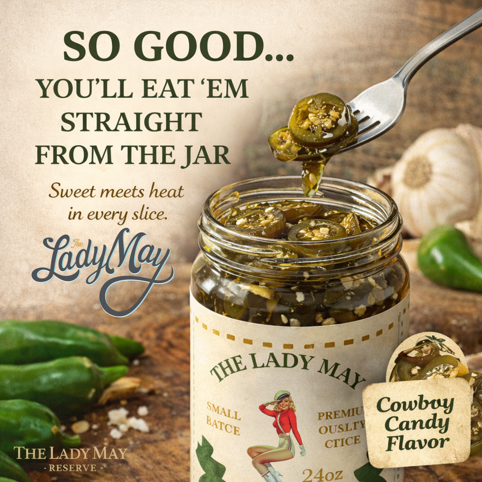 Sweet Heat Candied Jalapeños 2 pack – The Lady May’s Small-Batch Cowboy Candy | Sweet & Spicy Pickled Jalapeños in 24oz Glass Jar by The Lady May