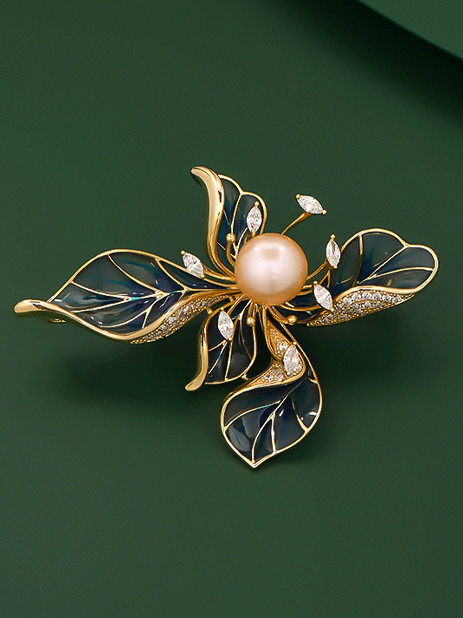 Freshwater Pearl, Zircon & Alloy French Iris Brooch by LINTICO