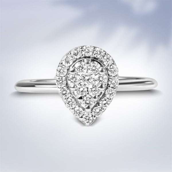 10K White Gold 3/8 Cttw Round-Cut Lab Grown Diamond Cluster Pear Promise Ring (G-H Color, VS2-SI1 Clarity) - Size 7 DestGlow
