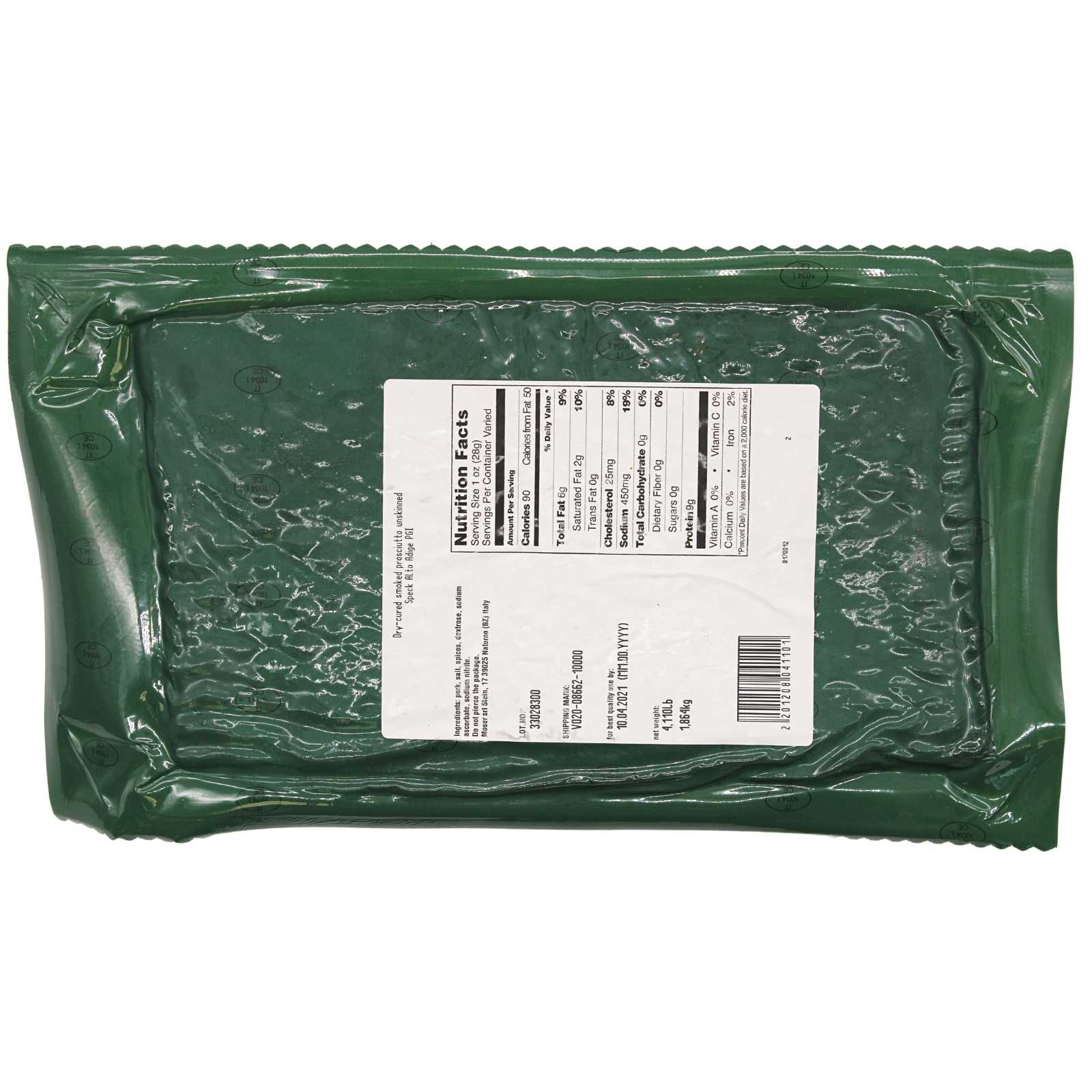 Speck, 6 lbs +/- (4lbs - 6lbs/piece) ,Seasoned and Smoked Italian Ham, Cured in the European Alps Mountains, Alto Adige IGP, Boneless and Ready to Slice, Best sliced paper thin with slicer, (Not Prosciutto), Weight approx. 6 lbs, by Moser Tirolinger brand