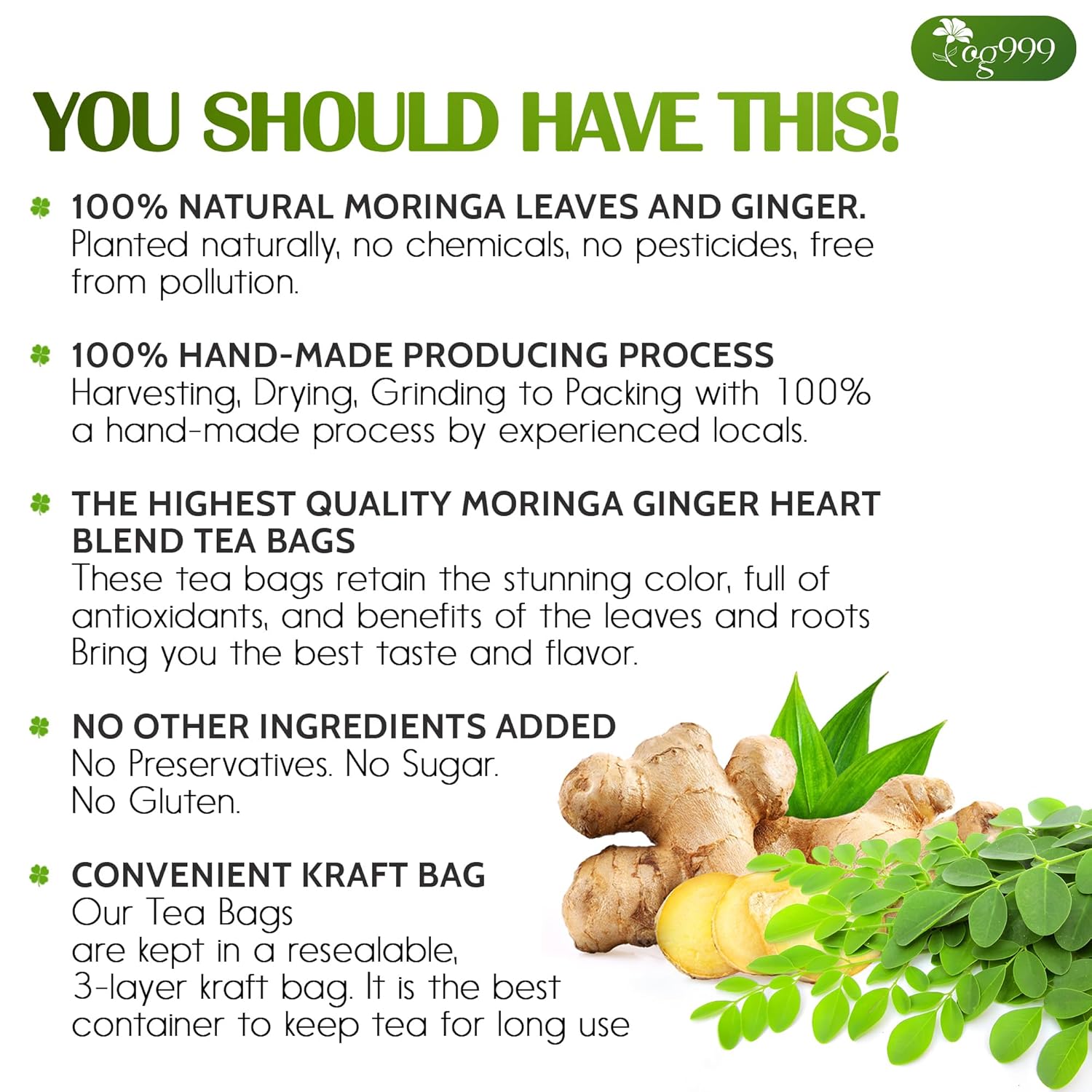 Premium Moringa Ginger Herbal Tea by FreshDrinkUS - Natural and Premium Herbal Tea