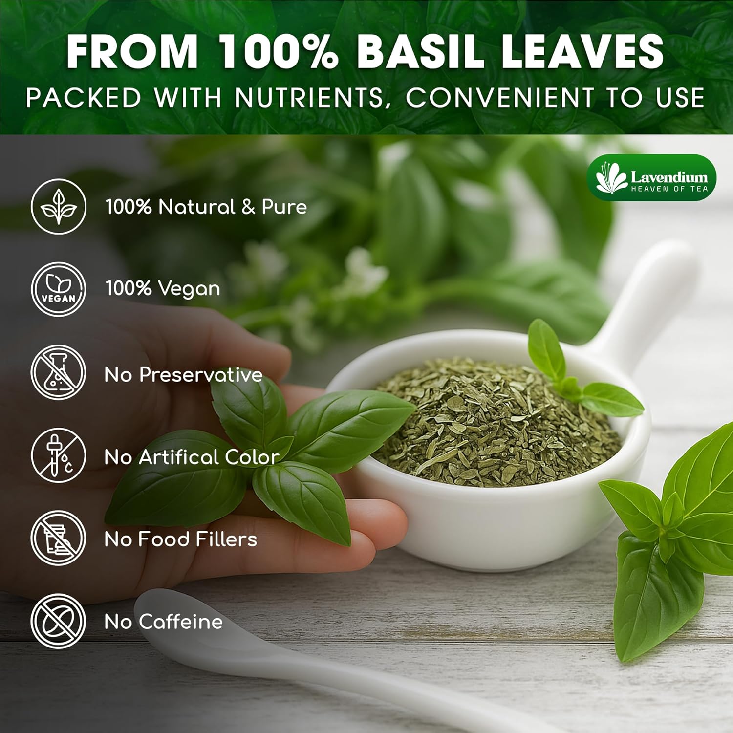 Premium Dried Basil – 100% Pure, Non-GMO, Gluten-Free, Vegan – Aromatic Culinary Herb for Cooking, Garnish, and Seasoning by FreshDrinkUS - Natural and Premium Herbal Tea