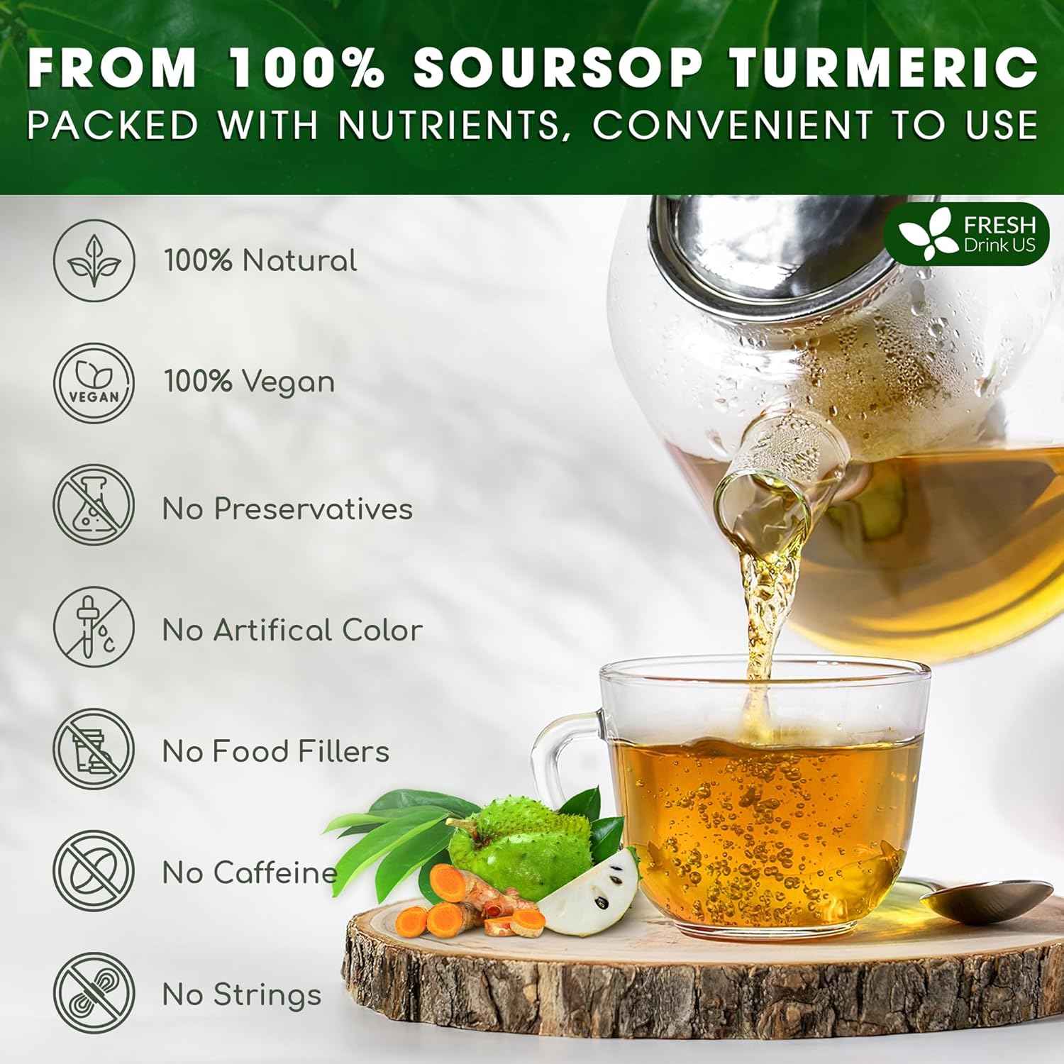Premium Soursop Turmeric Tea Bags | Blend of Soursop Leaves, and Turmeric Root