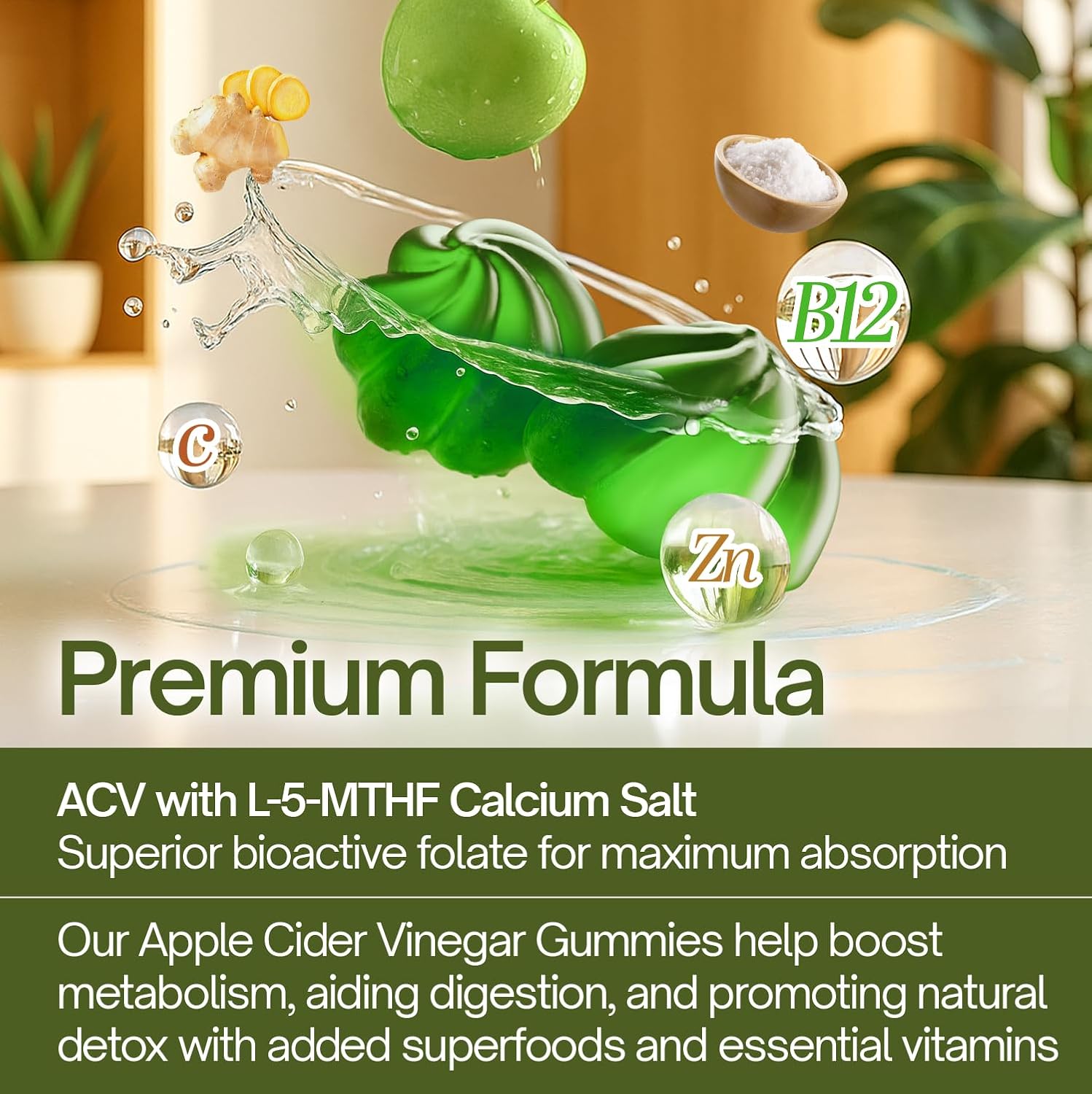 Premium Apple Cider Vinegar (ACV) Gummies, Formulated with Vitamin B12, Zinc, Ginger & Vitamin C by FreshDrinkUS - Natural and Premium Herbal Tea
