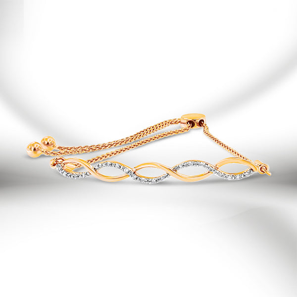 14K Rose Gold Plated .925 Sterling Silver 1/10 cttw Diamond Infinity Twist 4â€-10†Adjustable Bolo Bracelet (I-J Color, I2-I3 Clarity) DestGlow