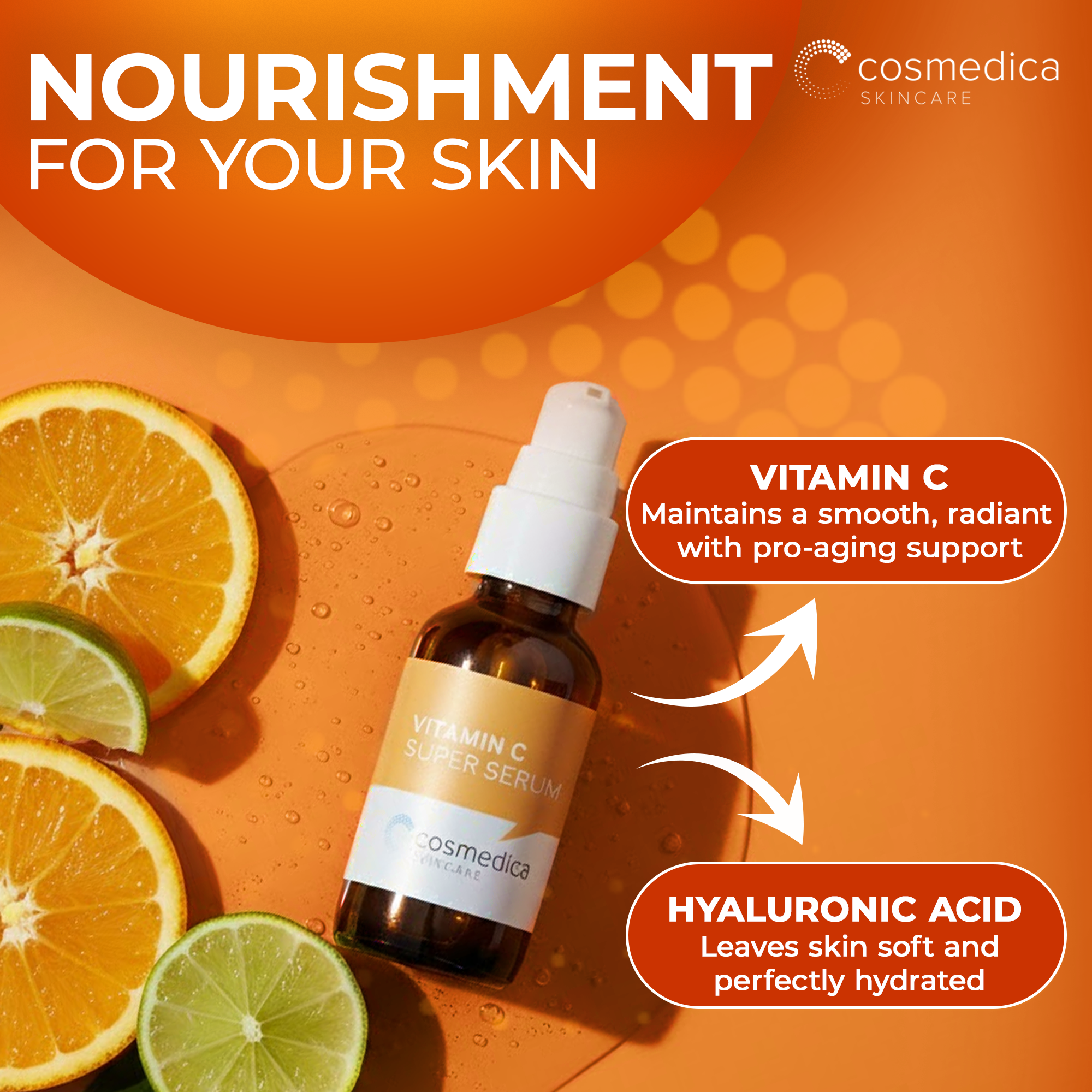 Cosmedica Skincare Vitamin C Serum for Face with Hyaluronic Acid – Anti Aging Serum for Dark Spots, Fine Lines, Wrinkles – Hydrating Collagen Booster for Women & Men DestGlow