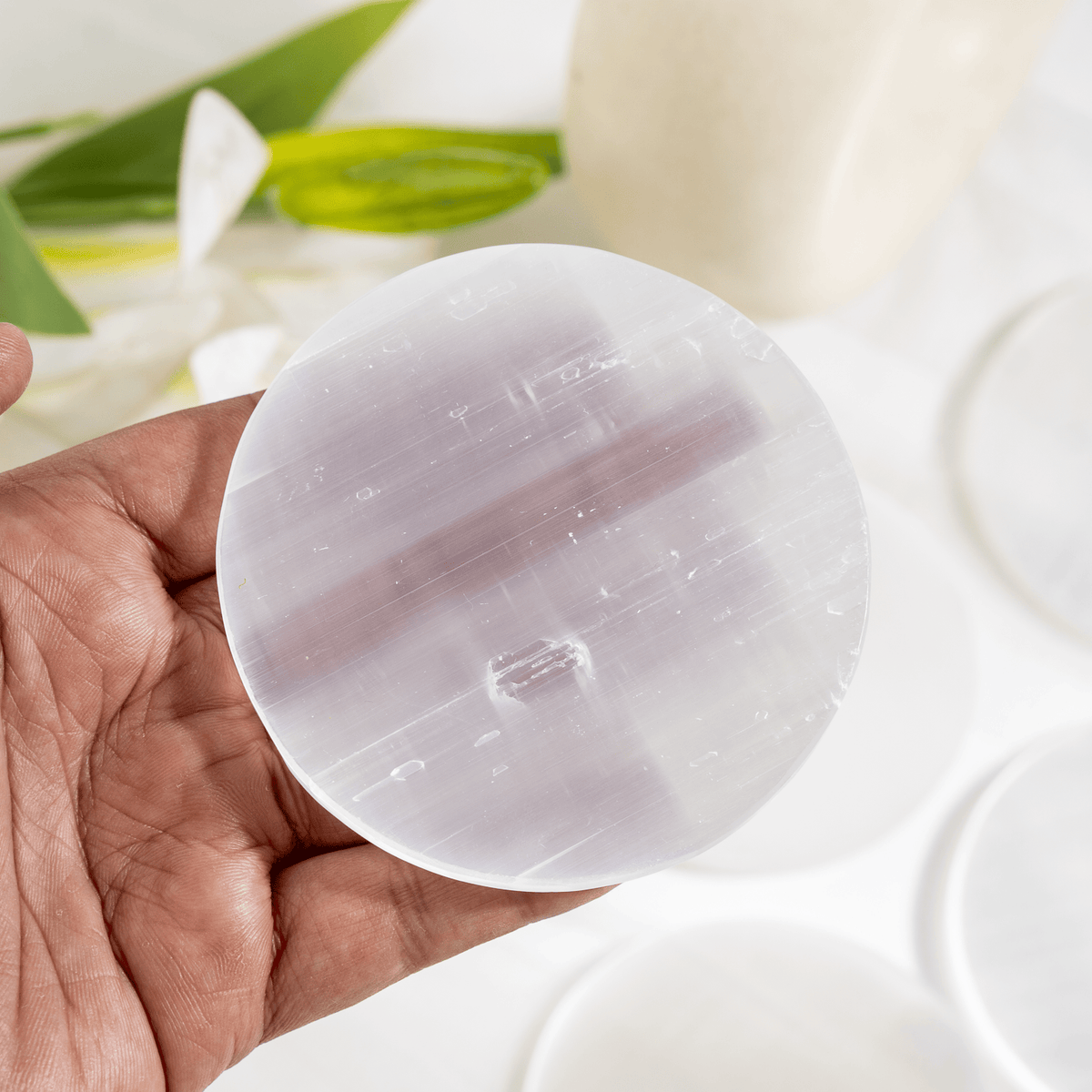 3 inches Selenite Plate, White Round Plain Selenite Charging Plate DestGlow