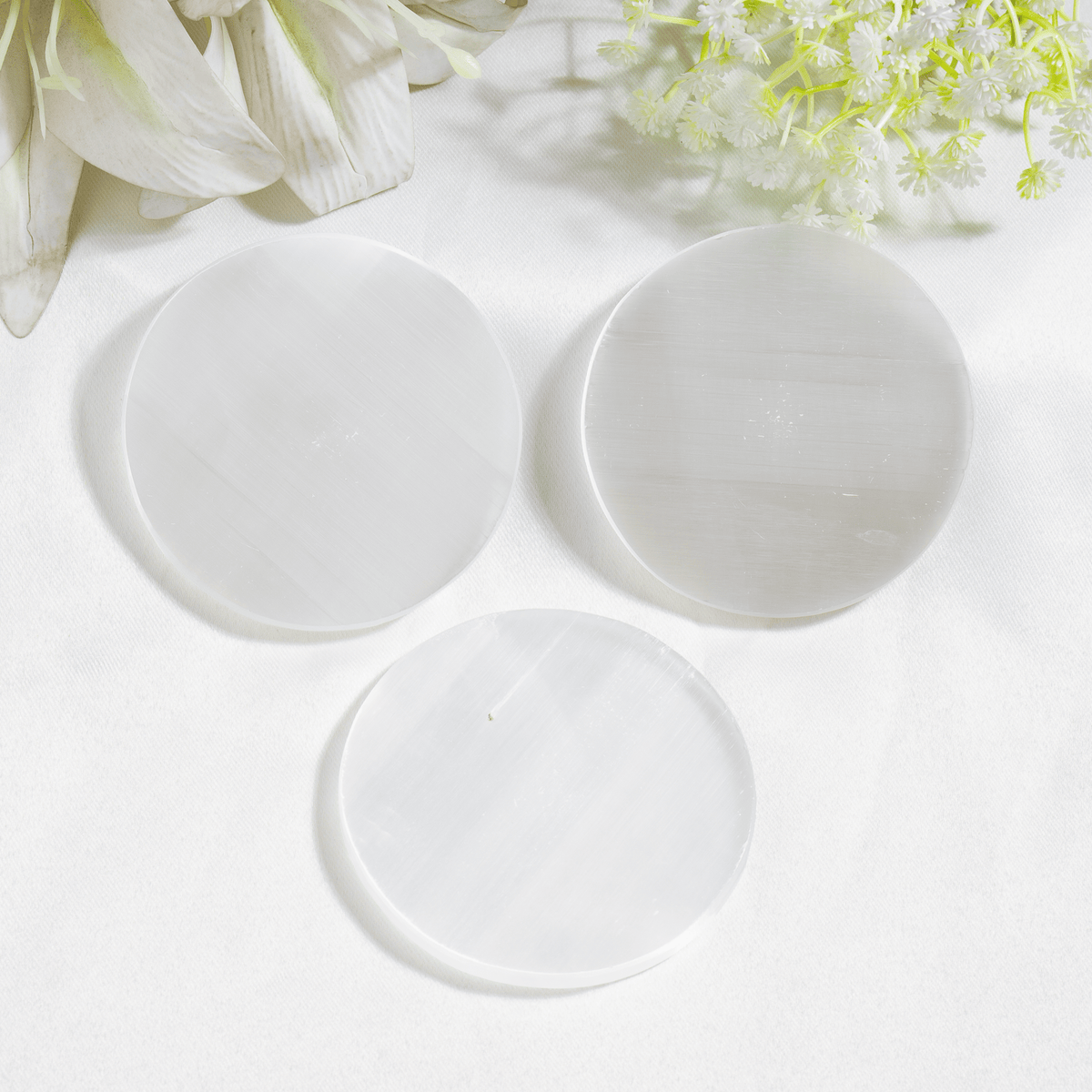 3 inches Selenite Plate, White Round Plain Selenite Charging Plate DestGlow