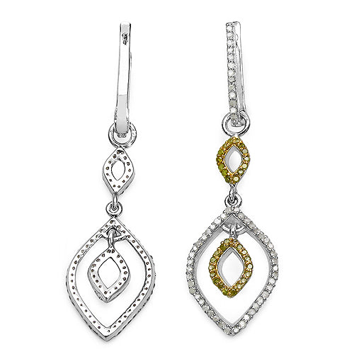 1.00 Carat Genuine White Diamond & Yellow Diamond .925 Sterling Silver Earrings by Bids.com