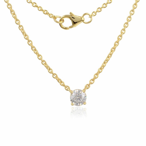 White Moissanite Chain Pendant - 5mm Round Lab Grown Sterling Silver Necklace