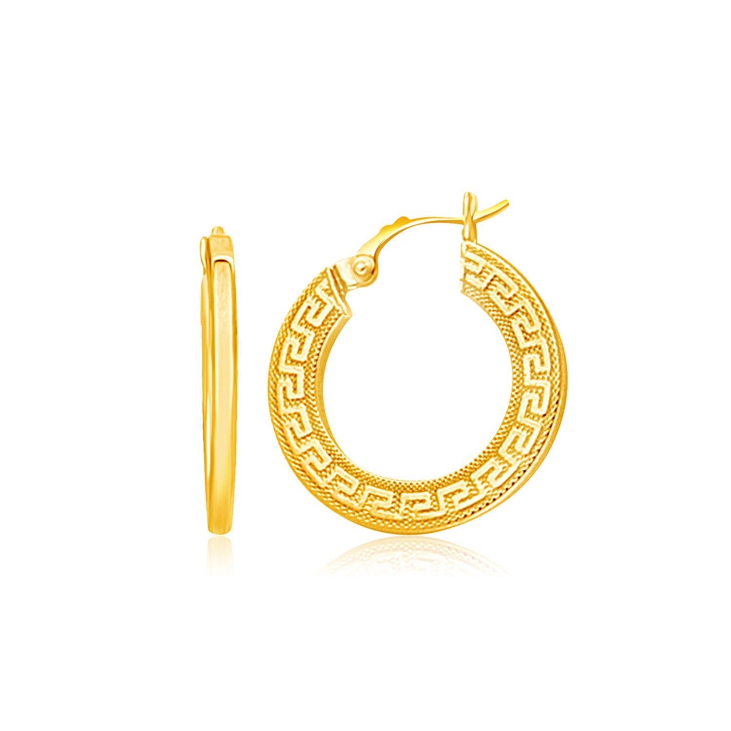 14k Yellow Gold Greek Key Medium Hoop Earrings with Flat Sides by Bids.com