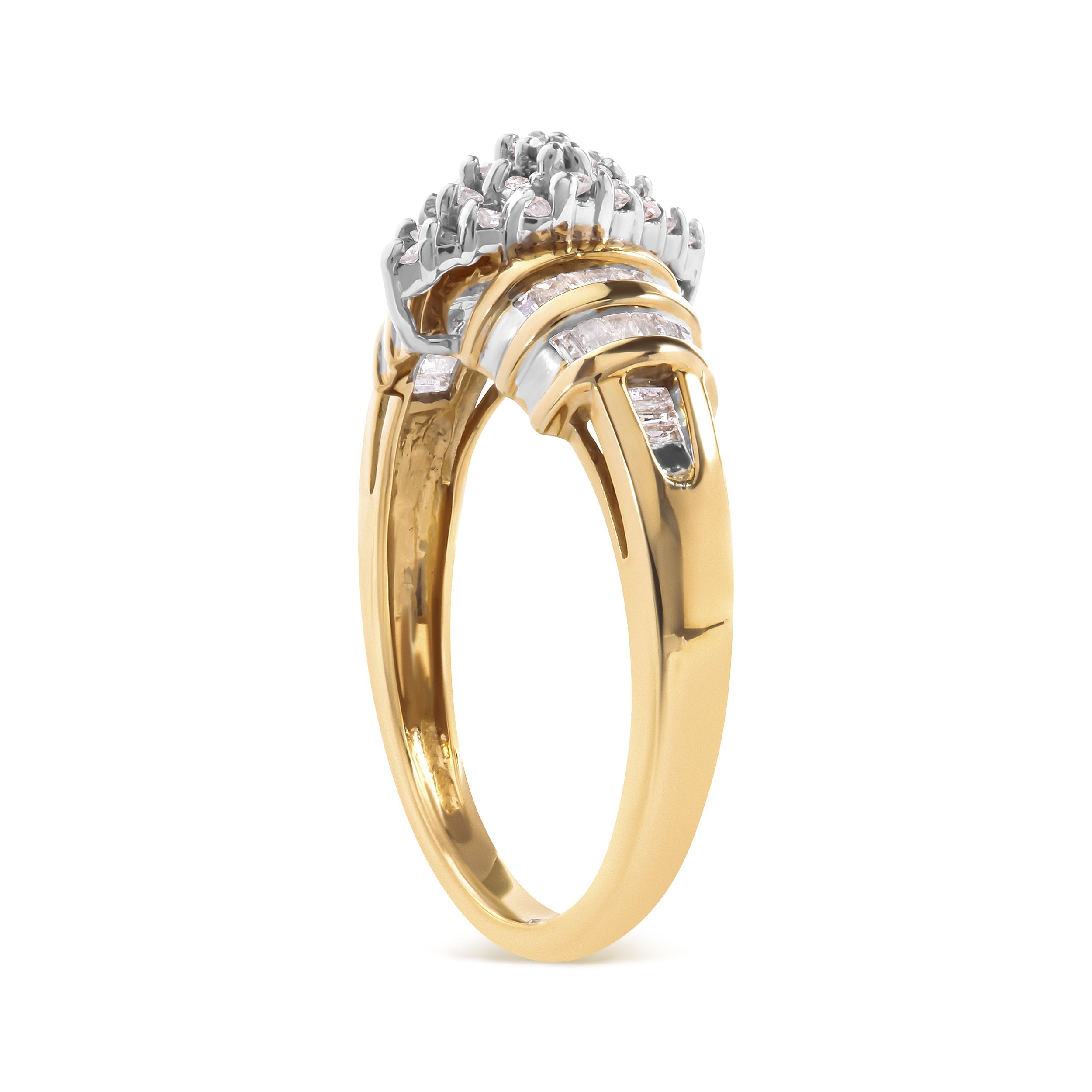 10K Yellow Gold 1/2 Cttw Diamond Pear Shaped Head and Multi Row Channel Set Shank Ring (H-I Color, SI2-I1 Clarity) - Ring Size 7 by Bids.com