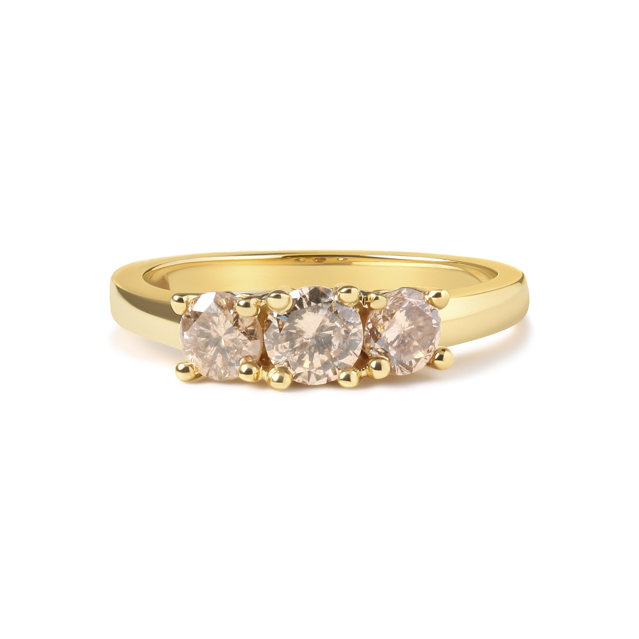 10K Yellow Gold 1.00 Cttw Champagne Diamond 3-Stone Band Ring (J-K Color, I1-I2 Clarity) - Size 7 by Bids.com