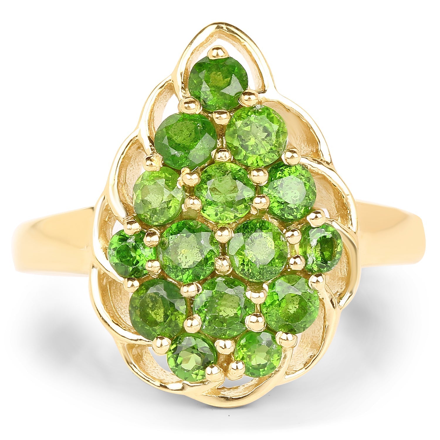 14K Yellow Gold Plated 1.71 Carat Genuine Chrome Diopside .925 Sterling Silver Ring DestGlow