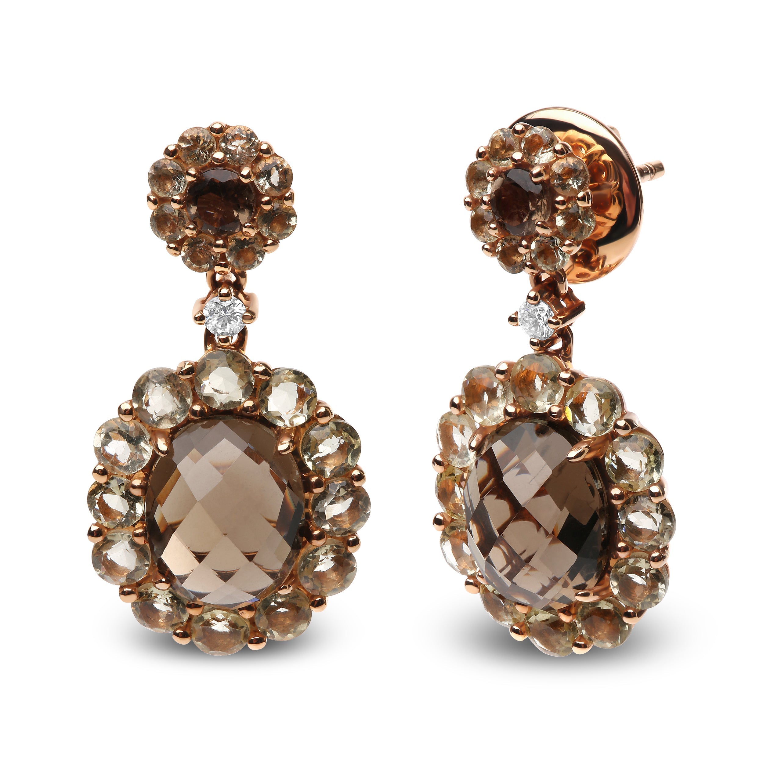 18K Rose Gold Diamond Accent and Lemon and Oval Smoky Color Quartz Gemstone Dangle Drop Earring (G-H Color, SI1-SI2 Clarity) by Bids.com