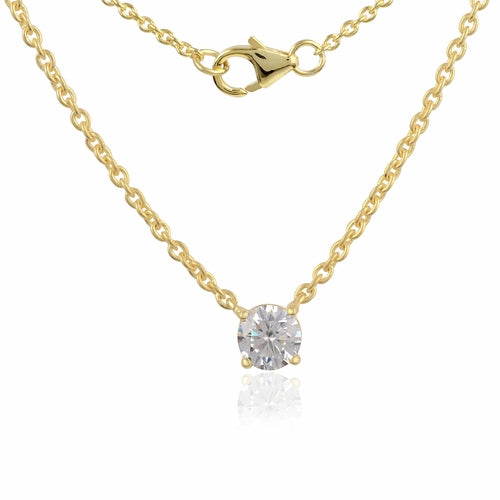 White Moissanite Chain Pendant - 6mm Round Lab Grown Sterling Silver Necklace