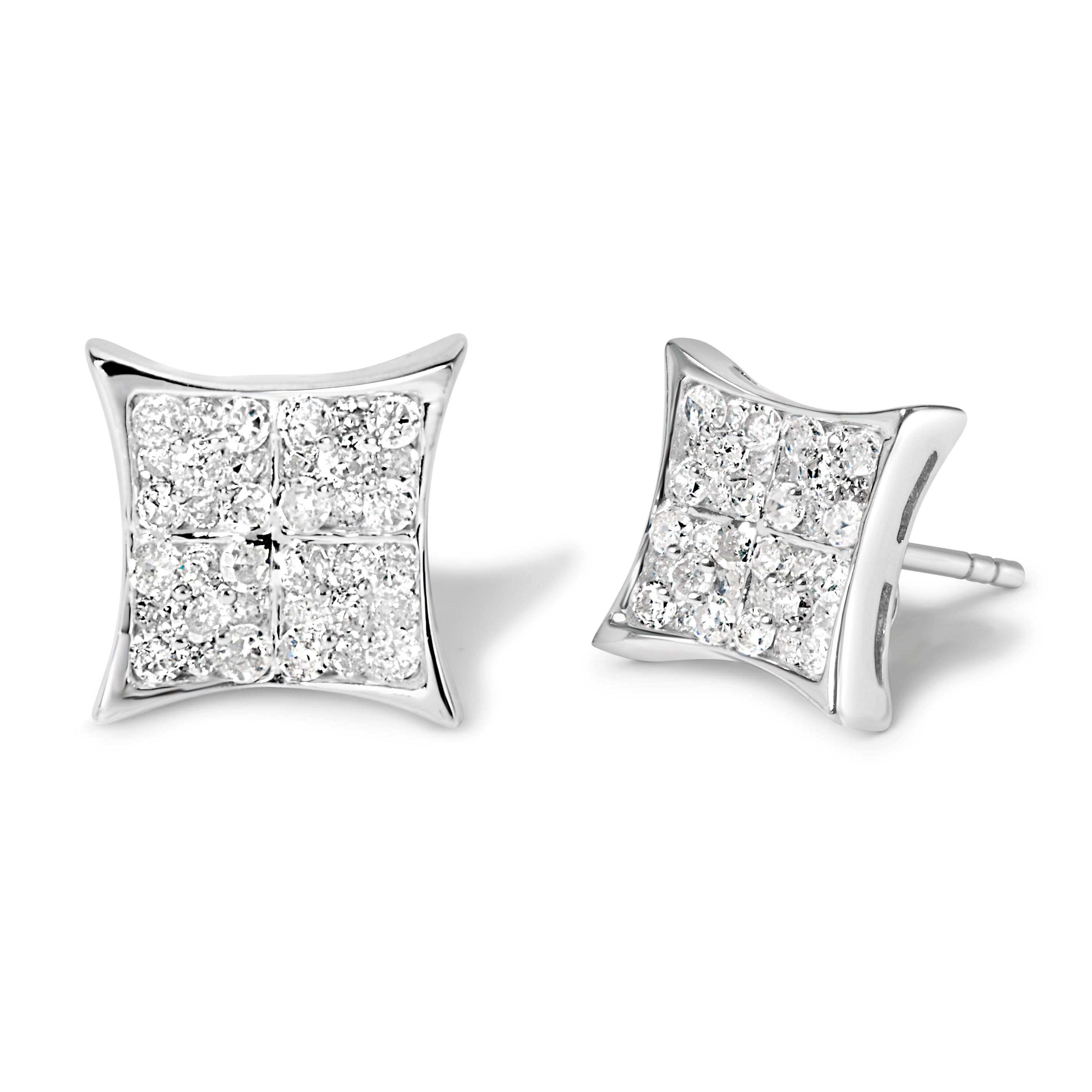 .925 Sterling Silver 3/4 Cttw Diamond Composite Curved Square Stud Earring (I-J Color, I3 Clarity) DestGlow