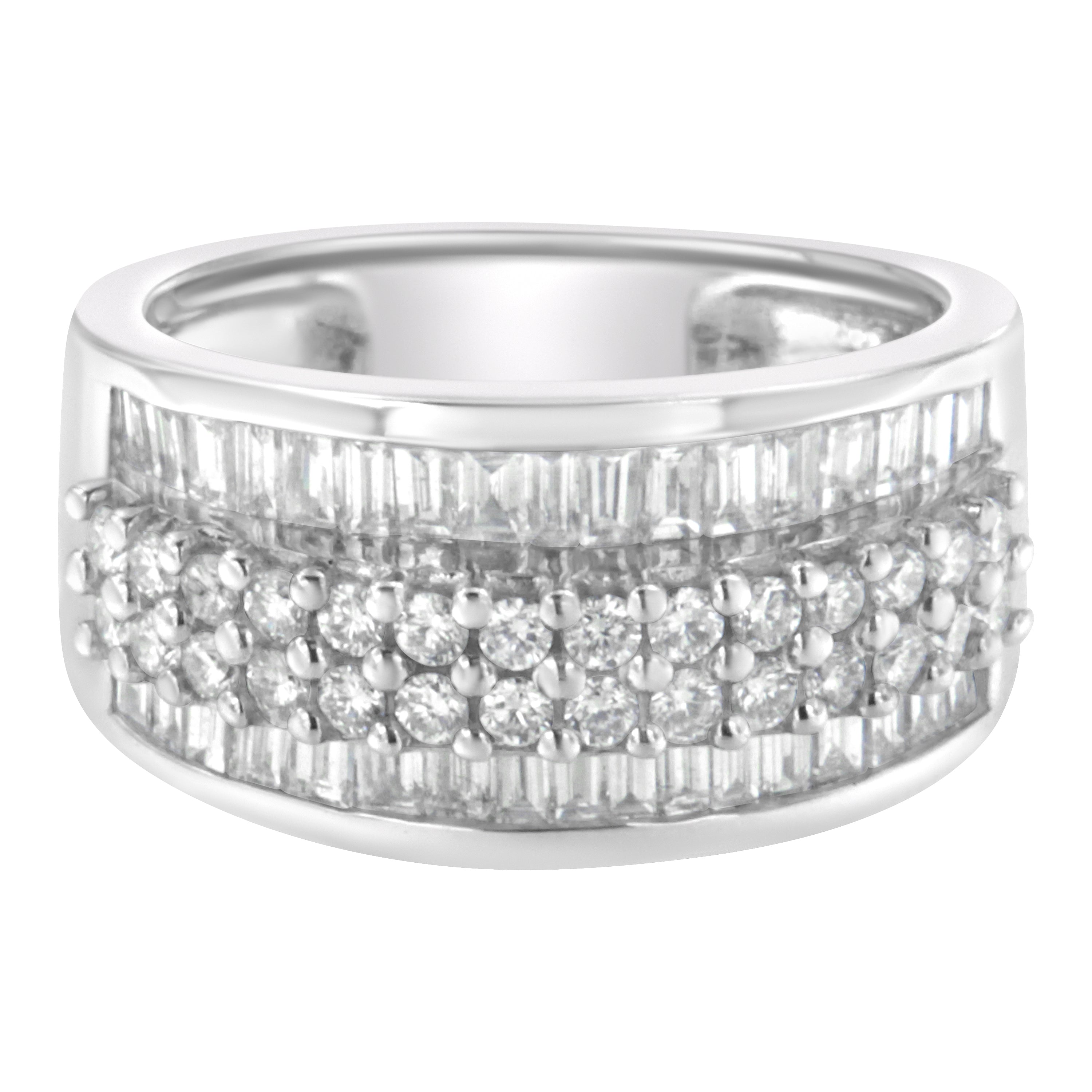 14K White Gold Round and Baguette Diamond Ring (1 1/2 Cttw, F-G Color, SI1-SI2 Clarity) - Size 6-3/4 by Bids.com