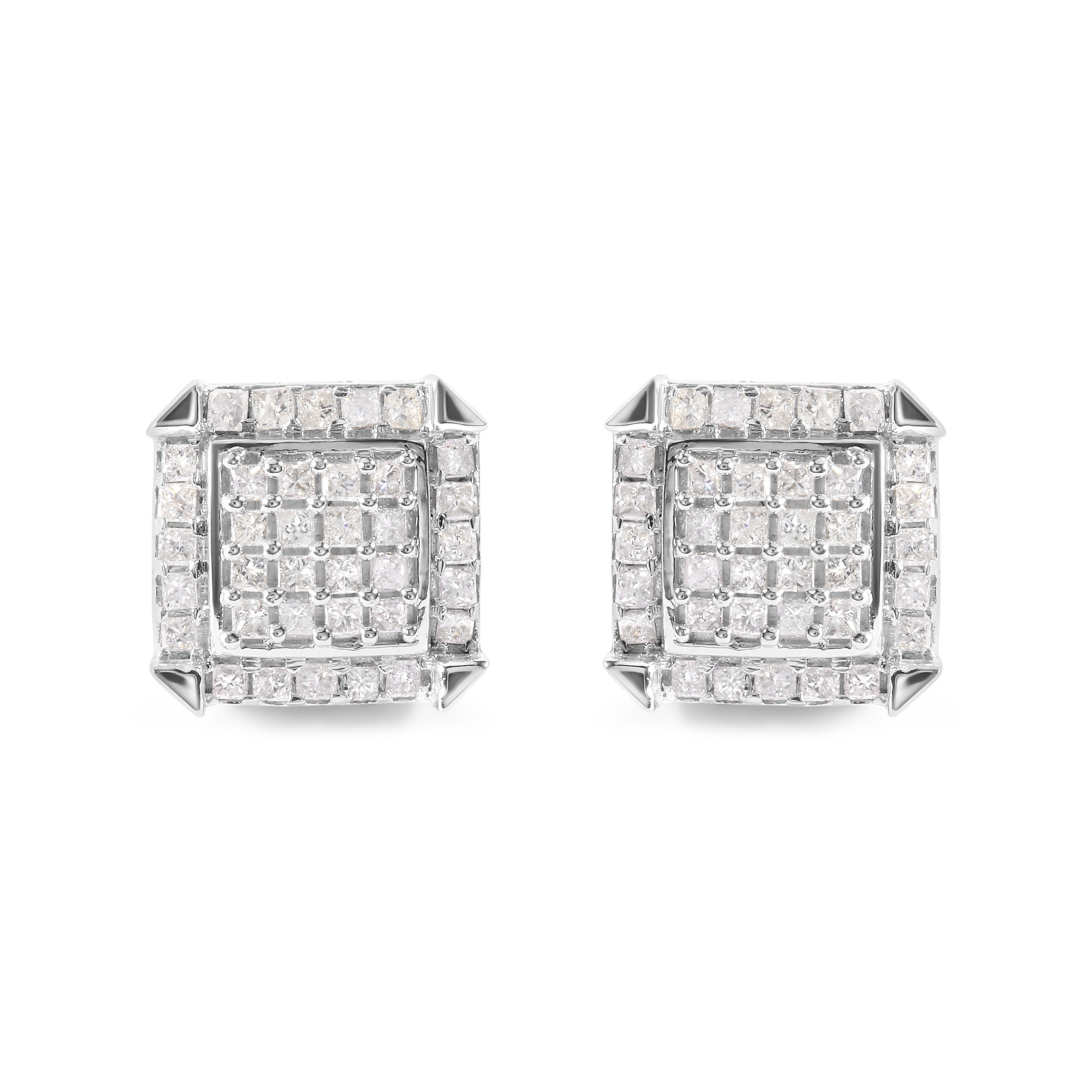 10K White Gold 1 1/10 Cttw Princess Diamond Composite and Halo Stud Earrings (I-J Color, I1-I2 Clarity) by Bids.com