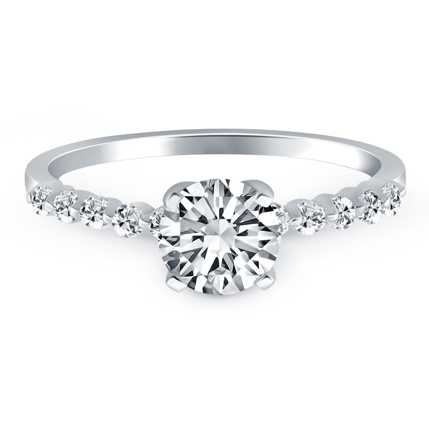 14k White Gold Diamond Engagement Ring with Shared Prong Diamond Accents by Bids.com