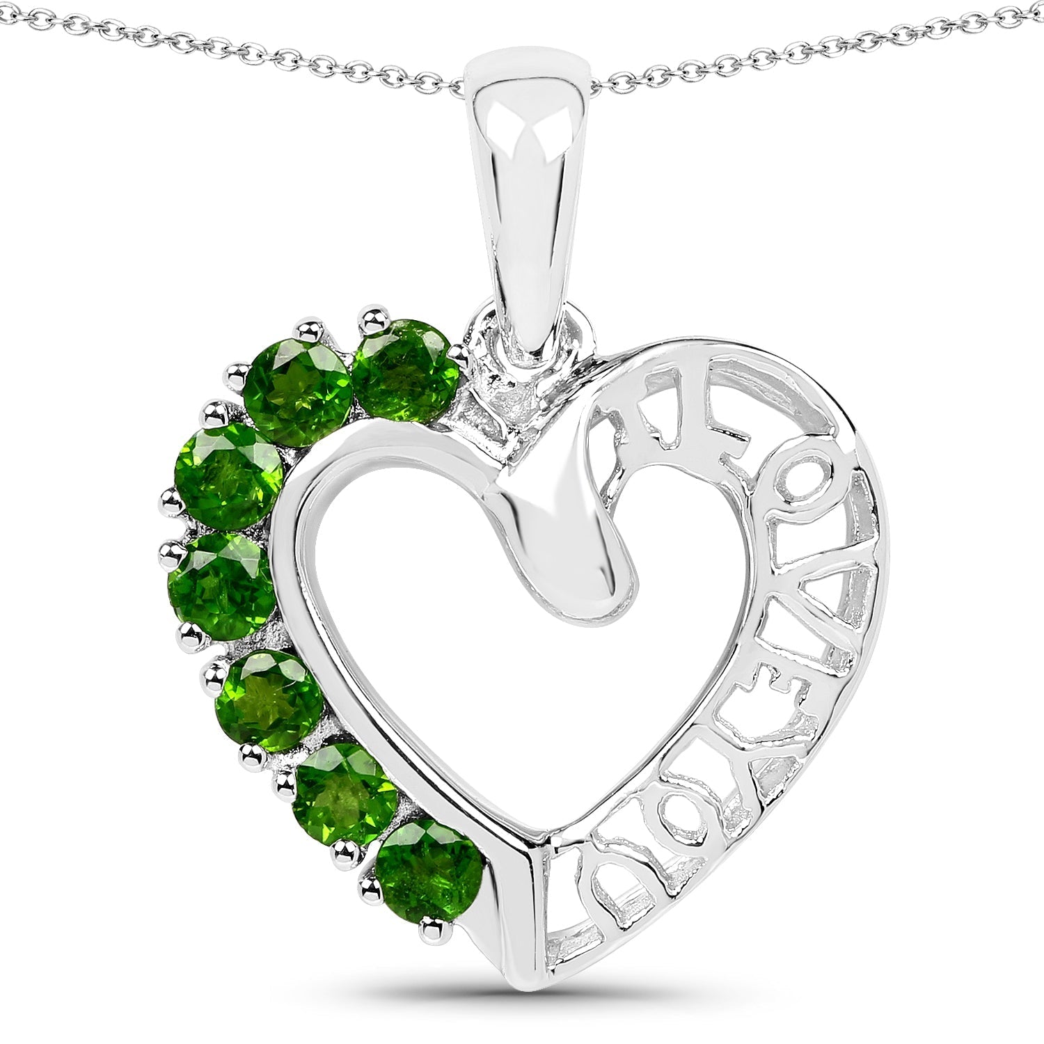 14K White Gold Plated 0.84 Carat Genuine Chrome Diopside .925 Sterling Silver Pendant