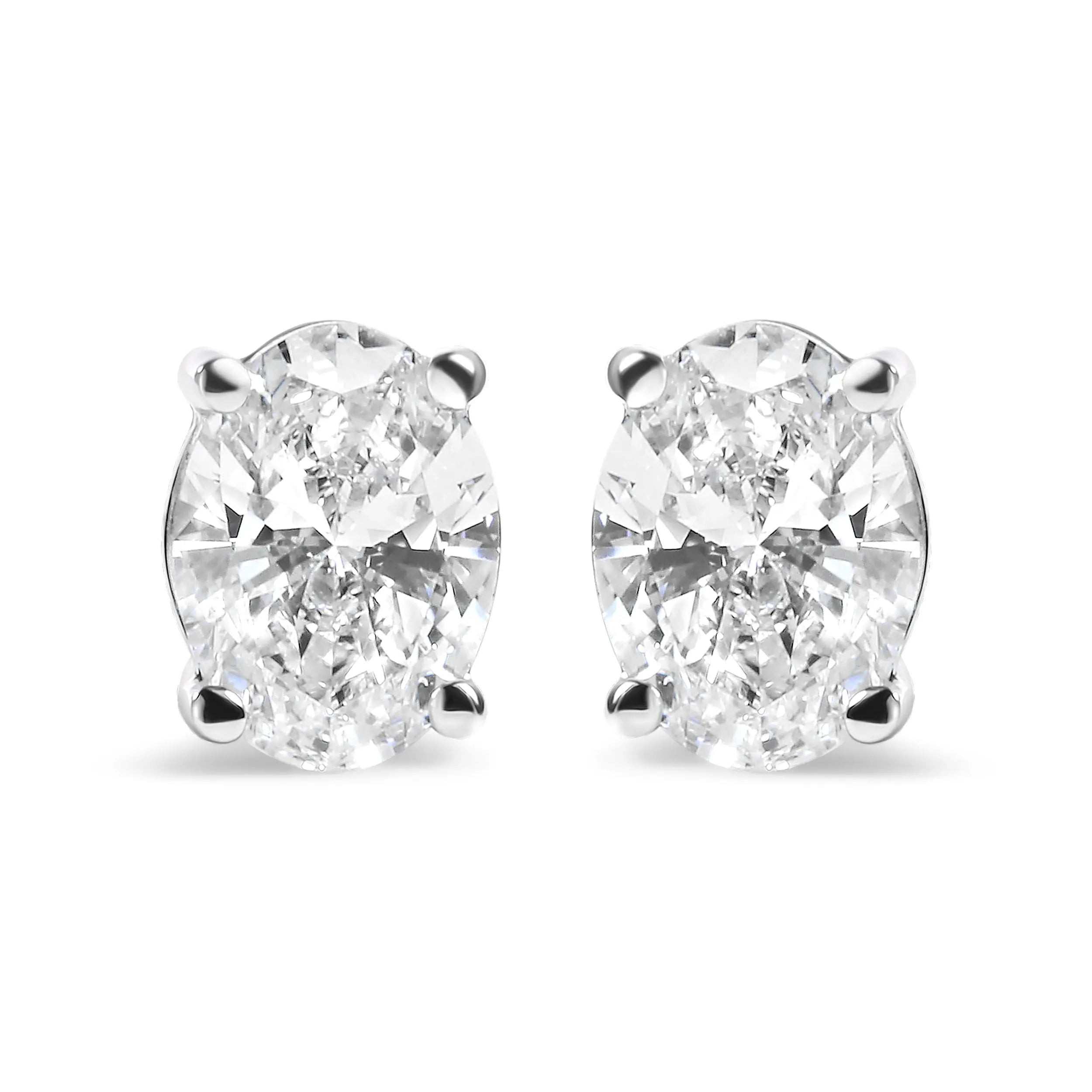14K White Gold 3/4 Cttw Oval Shape Lab Grown Diamond Solitaire Stud Earrings (F-G Color, VS1-VS2 Clarity)