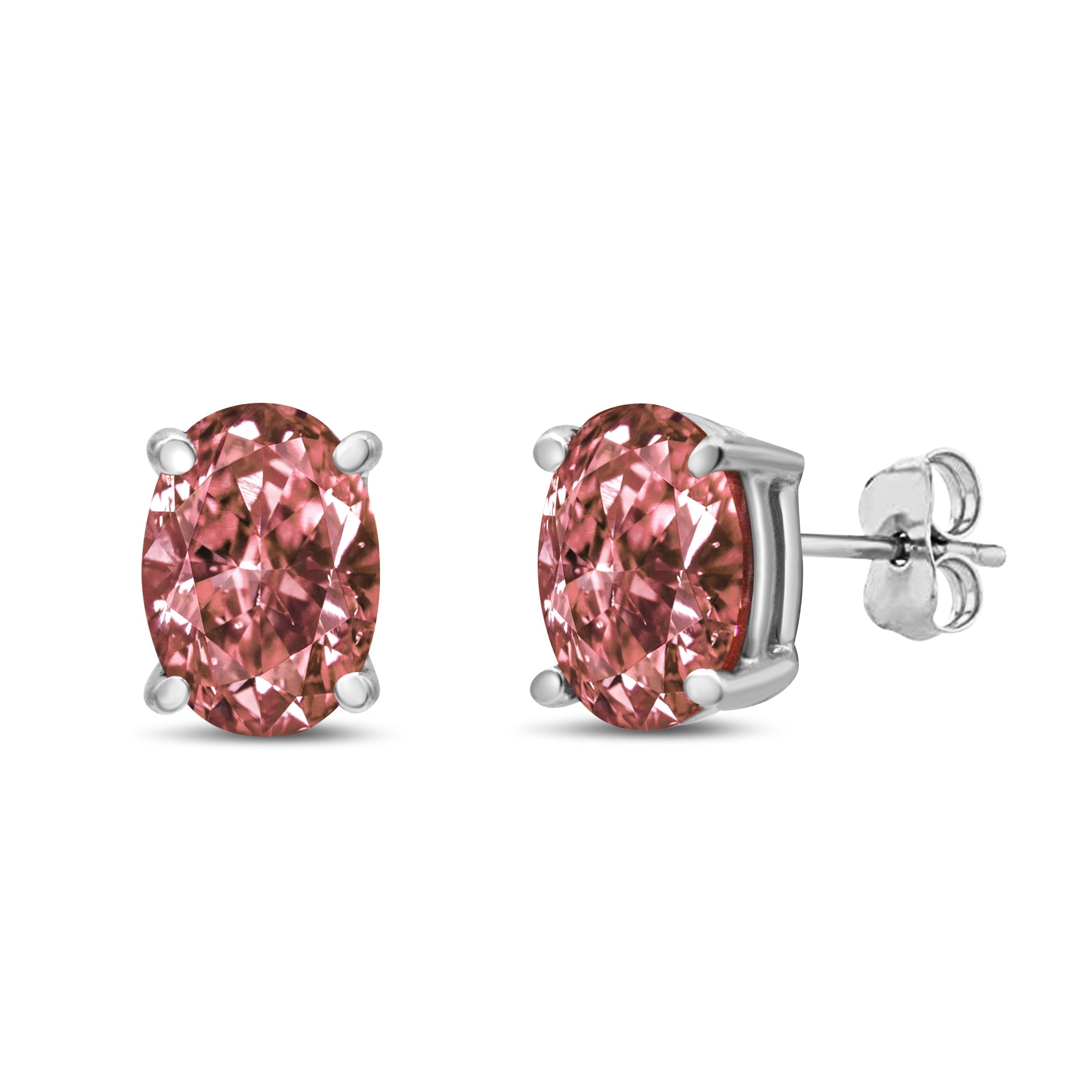 14K White Gold 1/2 Cttw Lab Grown Pink Oval 4 Prong Set Classic Diamond Solitaire Stud Earrings (Pink Color, VS2-SI1 Clarity) DestGlow