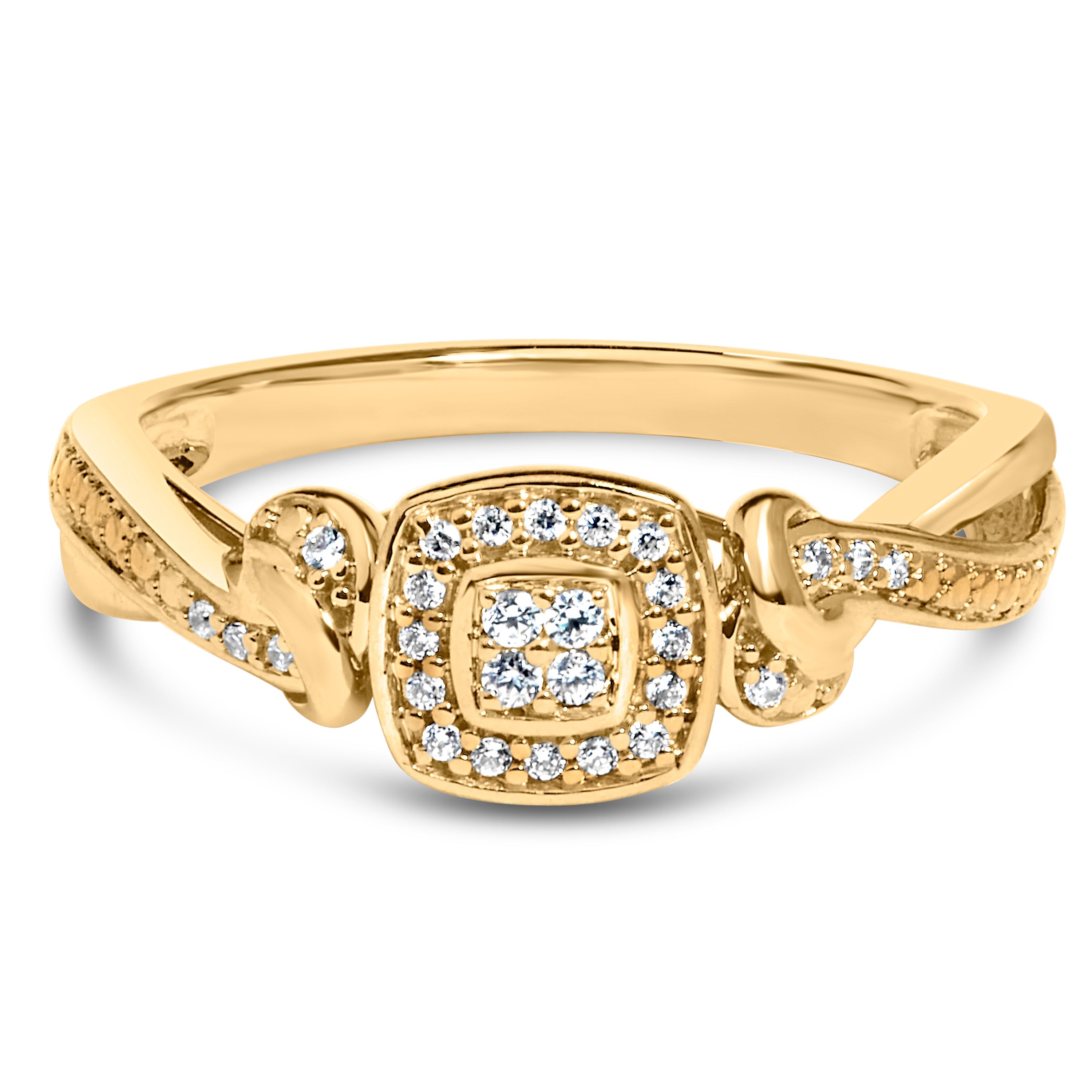 14K Yellow Gold Plated .925 Sterling Silver 1/10 Cttw Round-Cut Diamond Composite Halo Engagement Ring (I-J Color, I3 Clarity)- Size 7 DestGlow