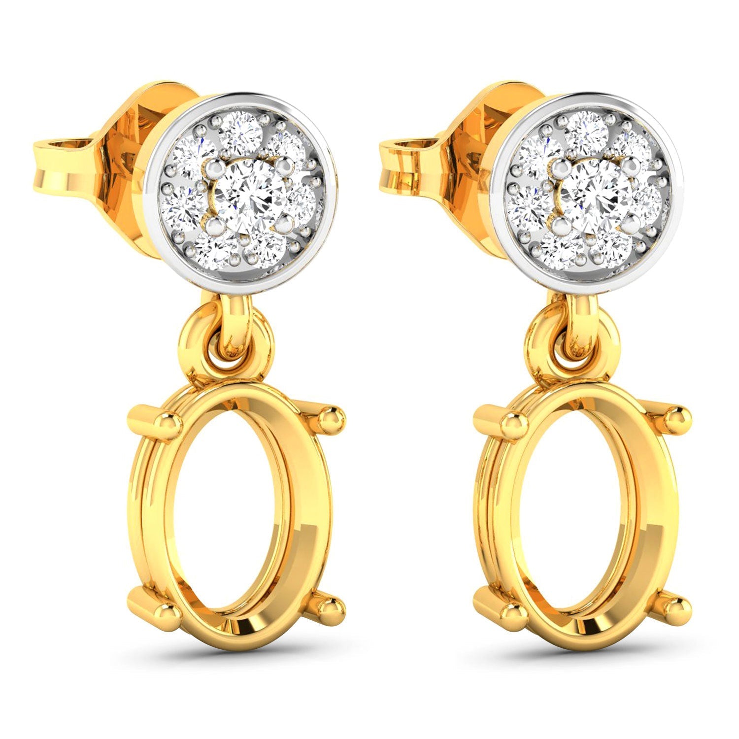 0.11 Carat Genuine White Diamond 14K Yellow Gold Semi Mount Earrings - holds 7x5mm Oval Gemstones by Bids.com