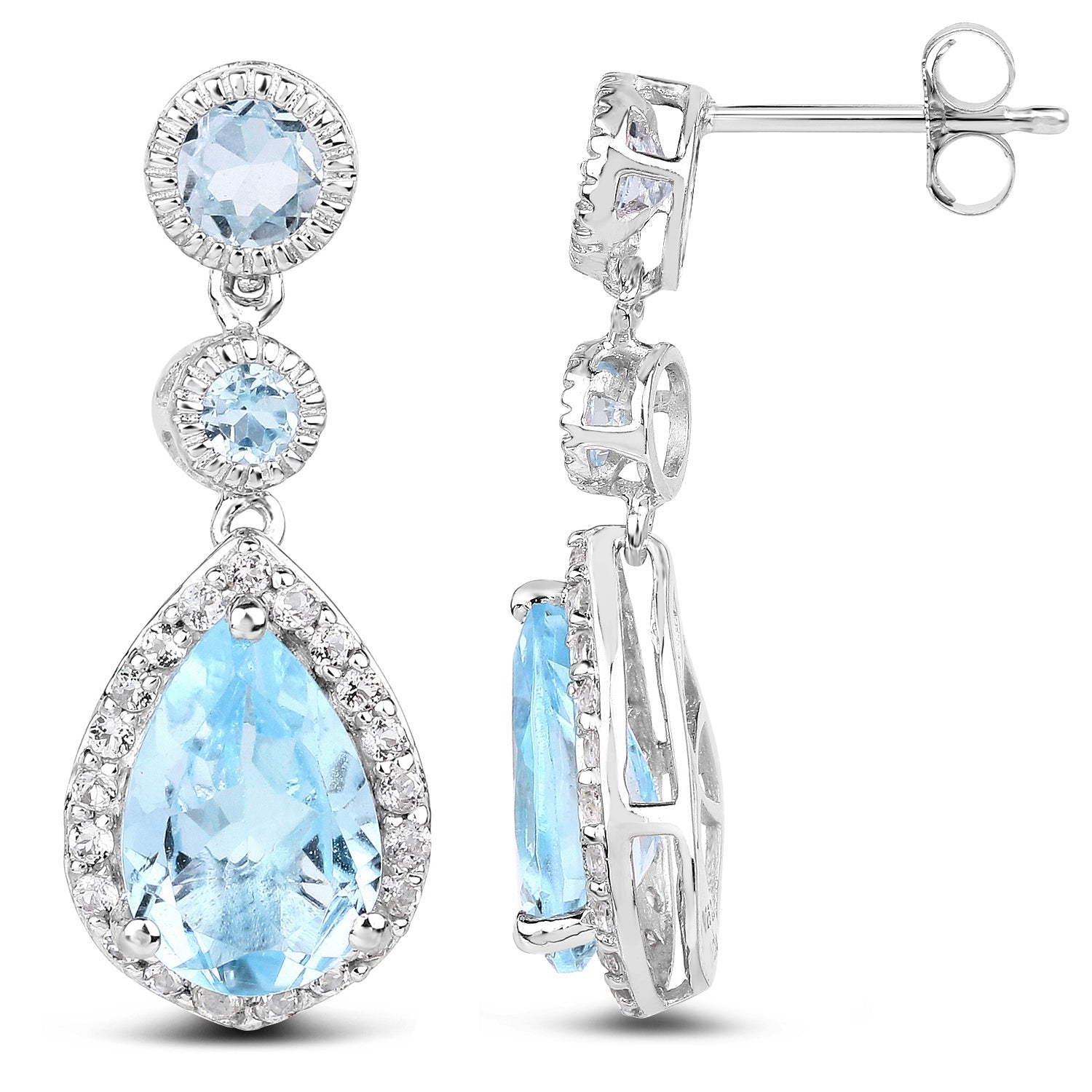 9.46 Carat Genuine Blue Topaz & White Topaz .925 Sterling Silver Earrings by Bids.com