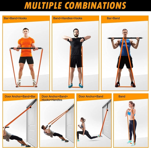 Resistance Band Bar Set - 500LBS Portable Full Body Workout Kit with Adjustable Bar & 4 Bands