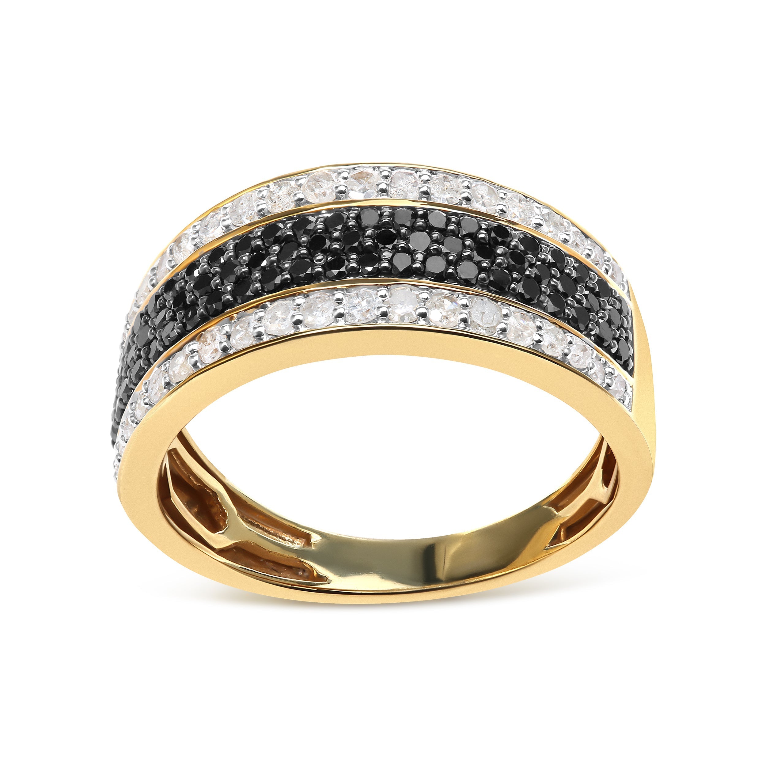 14K Yellow Gold Plated .925 Sterling Silver 1 1/4 Cttw White and Black Treated Diamond Multi Row Band (Black/I-J Color, I2-I3 Clarity) - Size 10 DestGlow