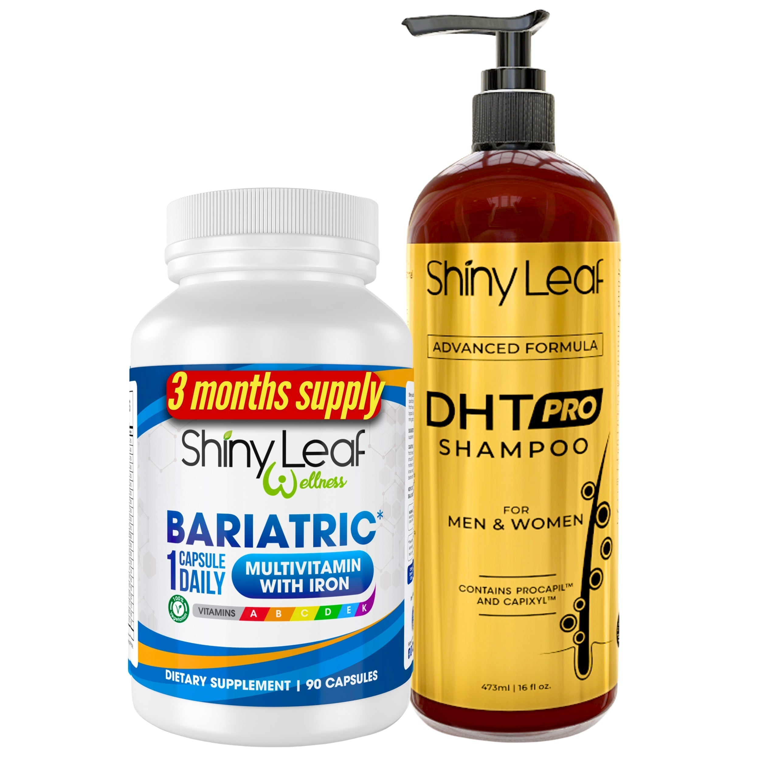 Bariatric Multivitamin with Iron With DHT Pro Shampoo by Shiny Leaf