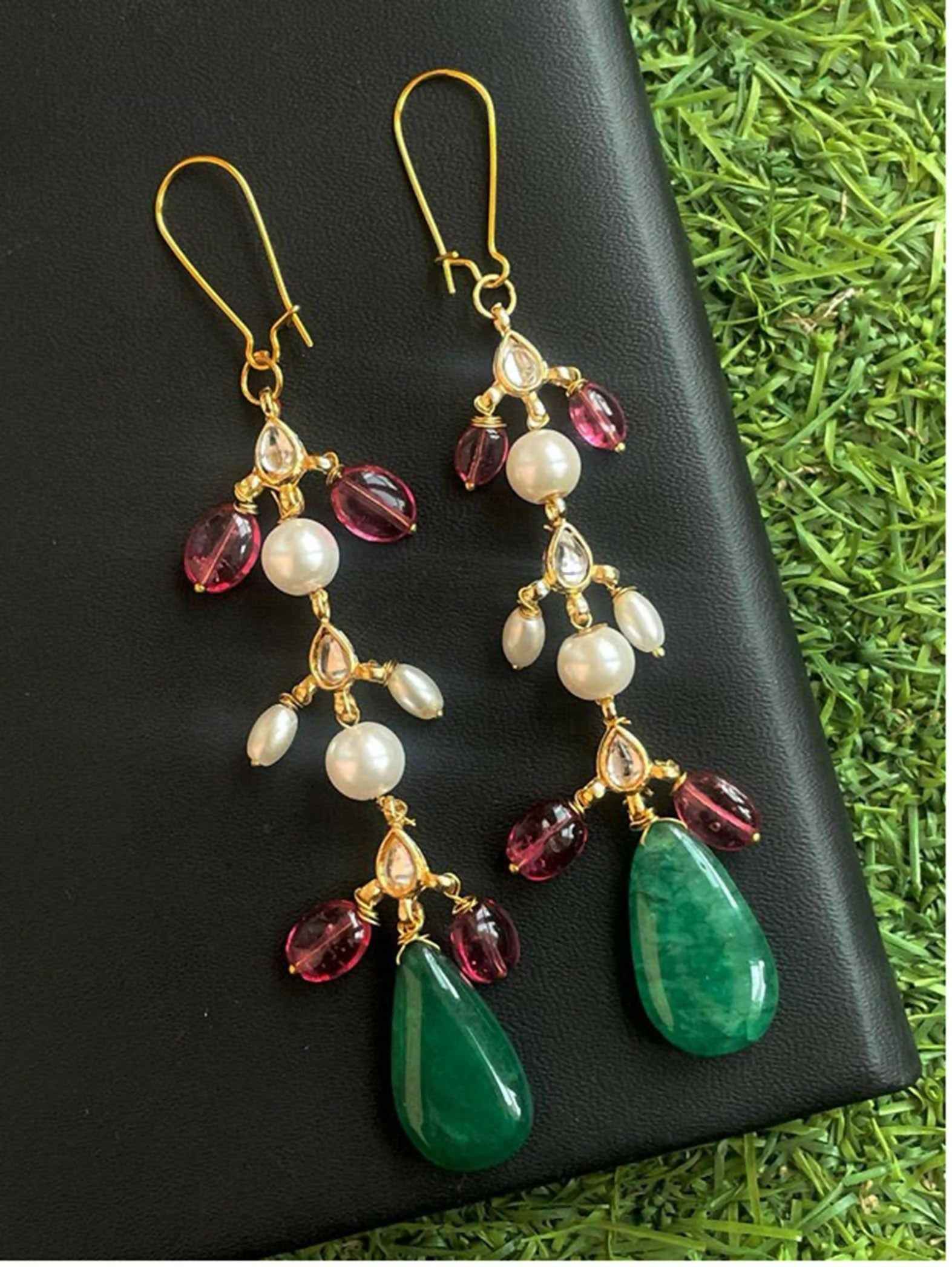 Joban Fashion Natural Stone Kundan Pearl Earring