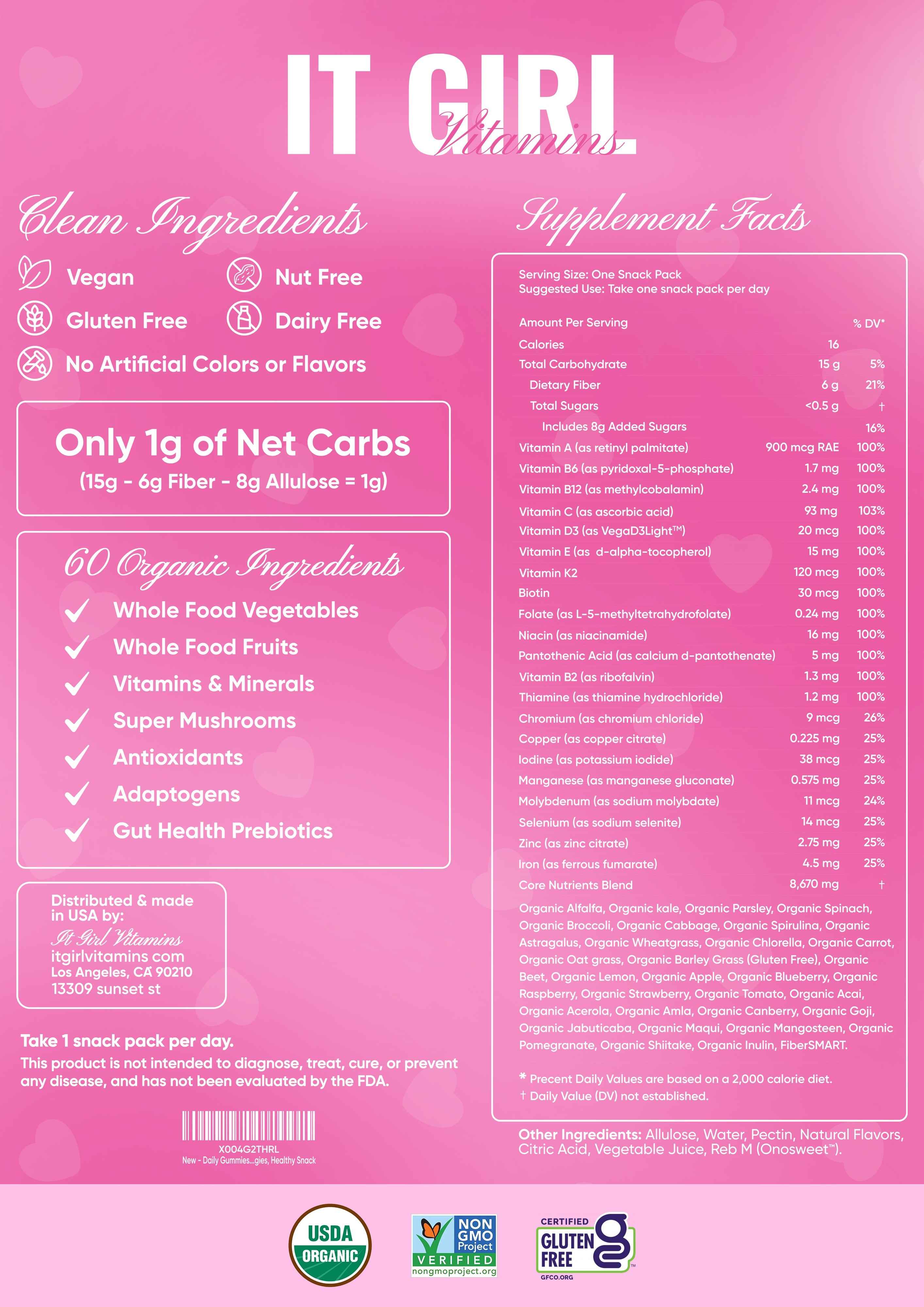 It Girl Snack - Superfoods Greens Gummies in Pink Starburst Flavor