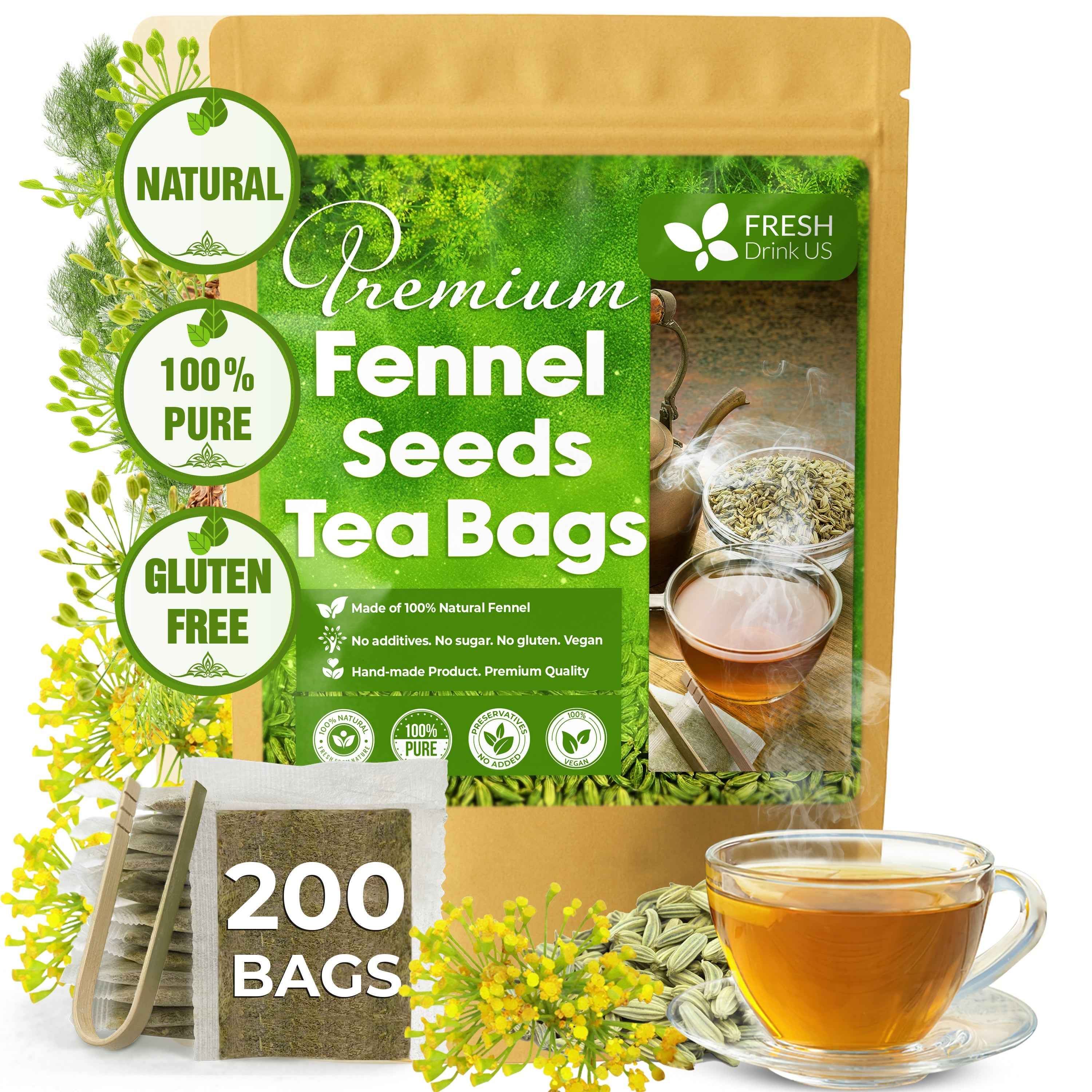 Premium Fennel Tea Bags, 100% Natural & Pure from Fennel Seeds. Fennel Seed Herbal Tea. Fennel Seed Tea. Made with Natural Material Tea Bags. No Sugar, No Caffeine, No Gluten, Vegan. by FreshDrinkUS - Natural and Premium Herbal Tea