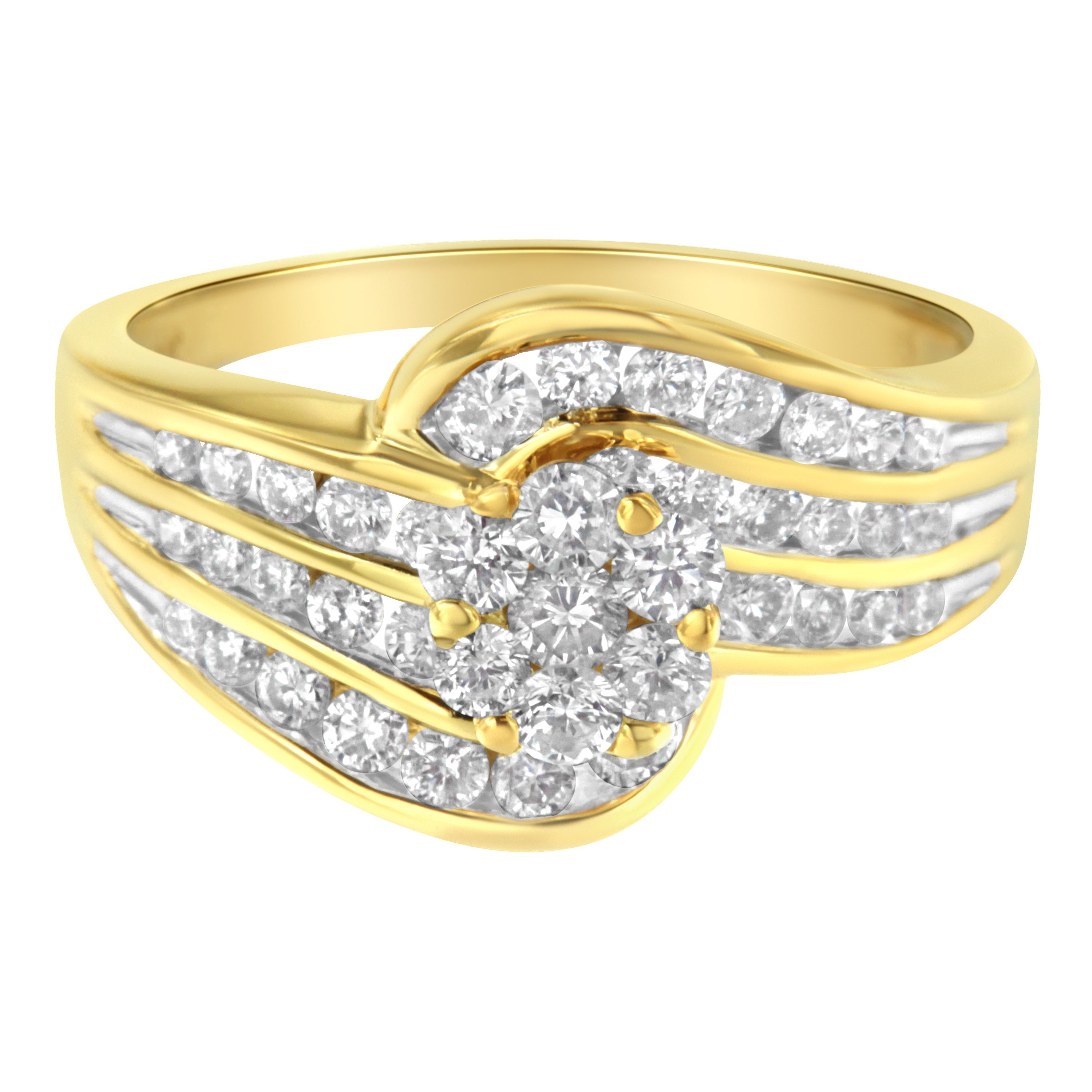 14K Yellow Gold Diamond Cocktail Bypass Ring (1 1/2 Cttw, H-I Color, SI2-I1 Clarity) - Size 7 by Bids.com