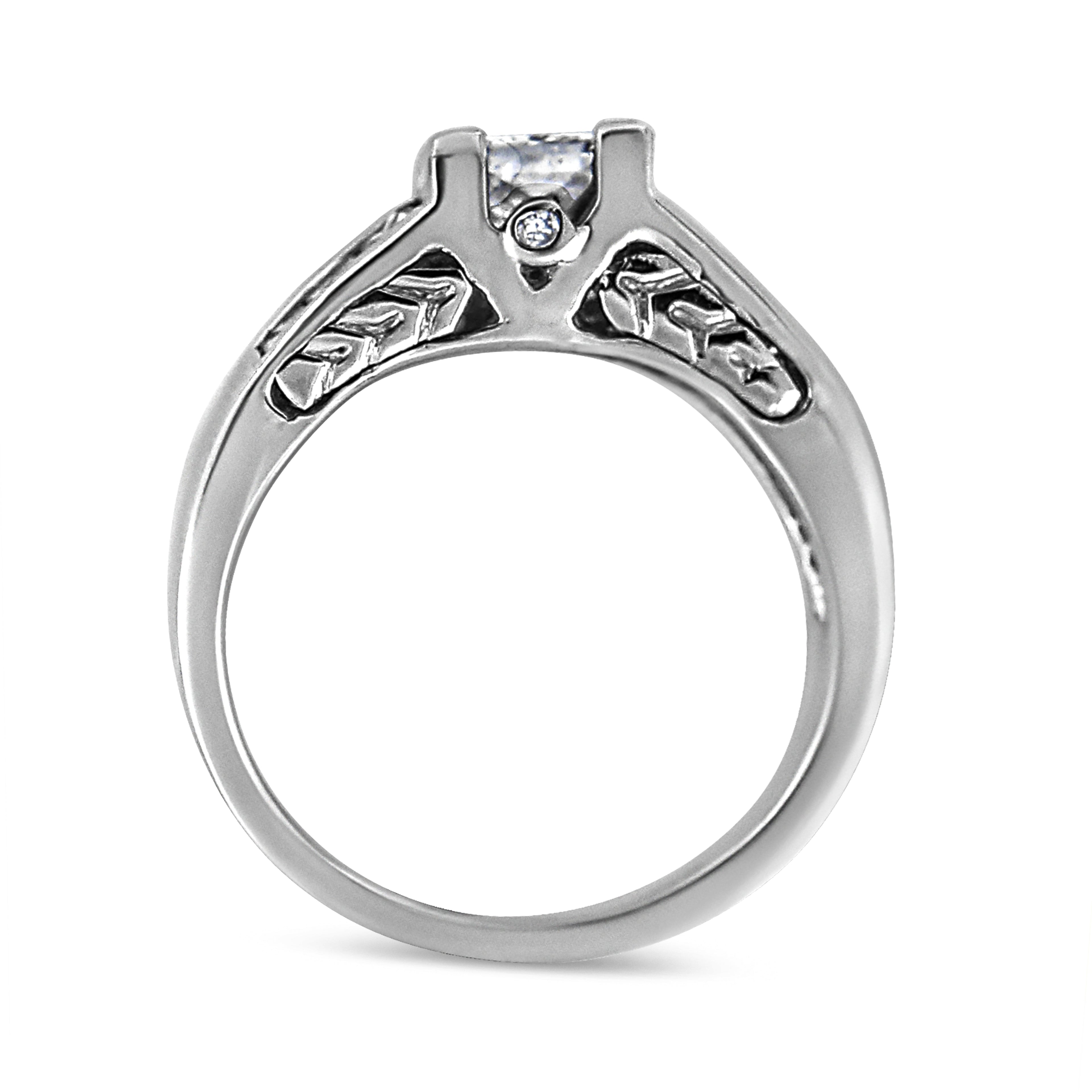 14K White Gold 1 1/4 Cttw Princess Cut Diamond Channel Set Engagement Ring (H-I Color, SI1-SI2 Clarity) - Ring Size 7 by Bids.com