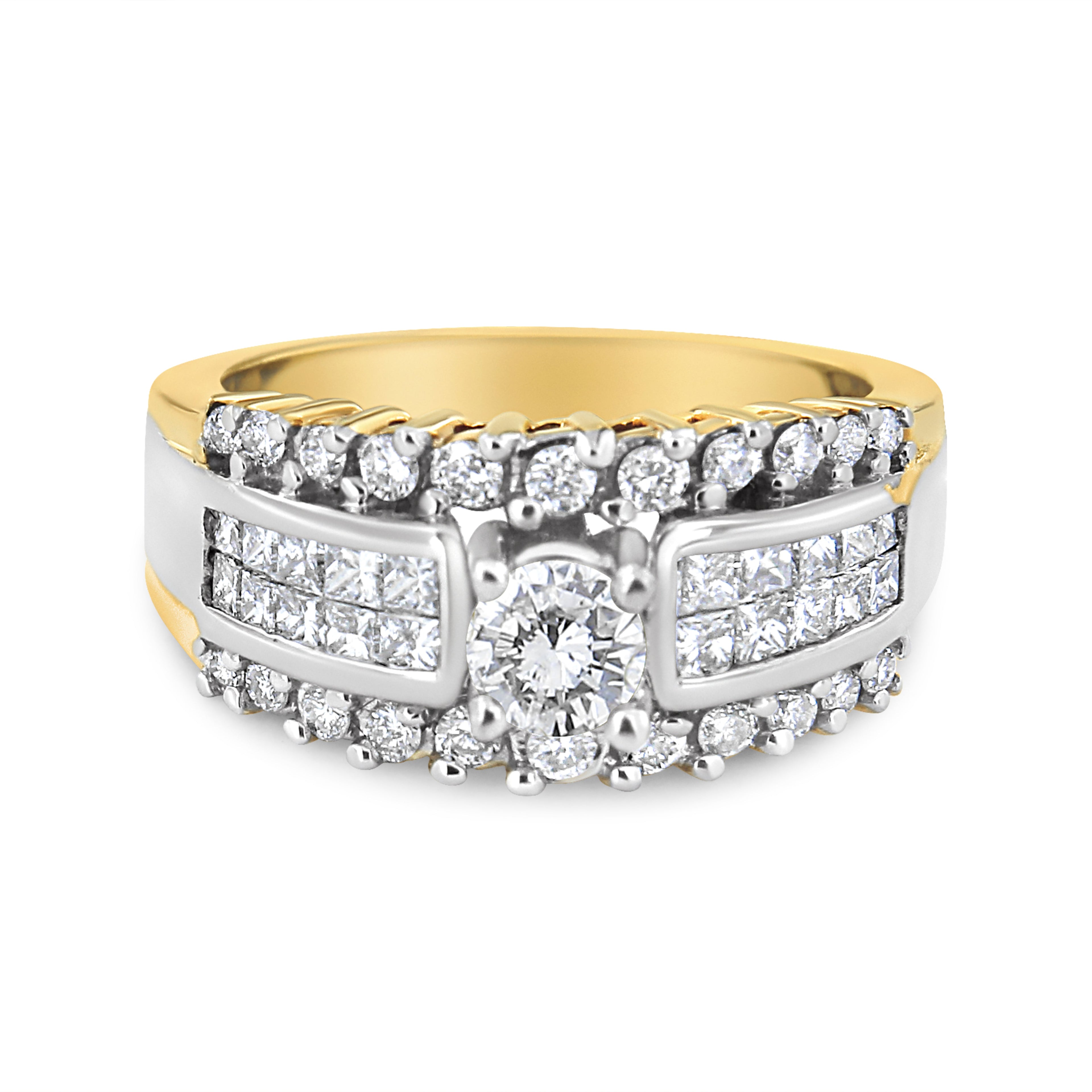 14K Yellow and White Gold 1 1/2 Cttw Round and Princess-Cut Diamond Band Ring (H-I Color, SI2-I Clarity) DestGlow