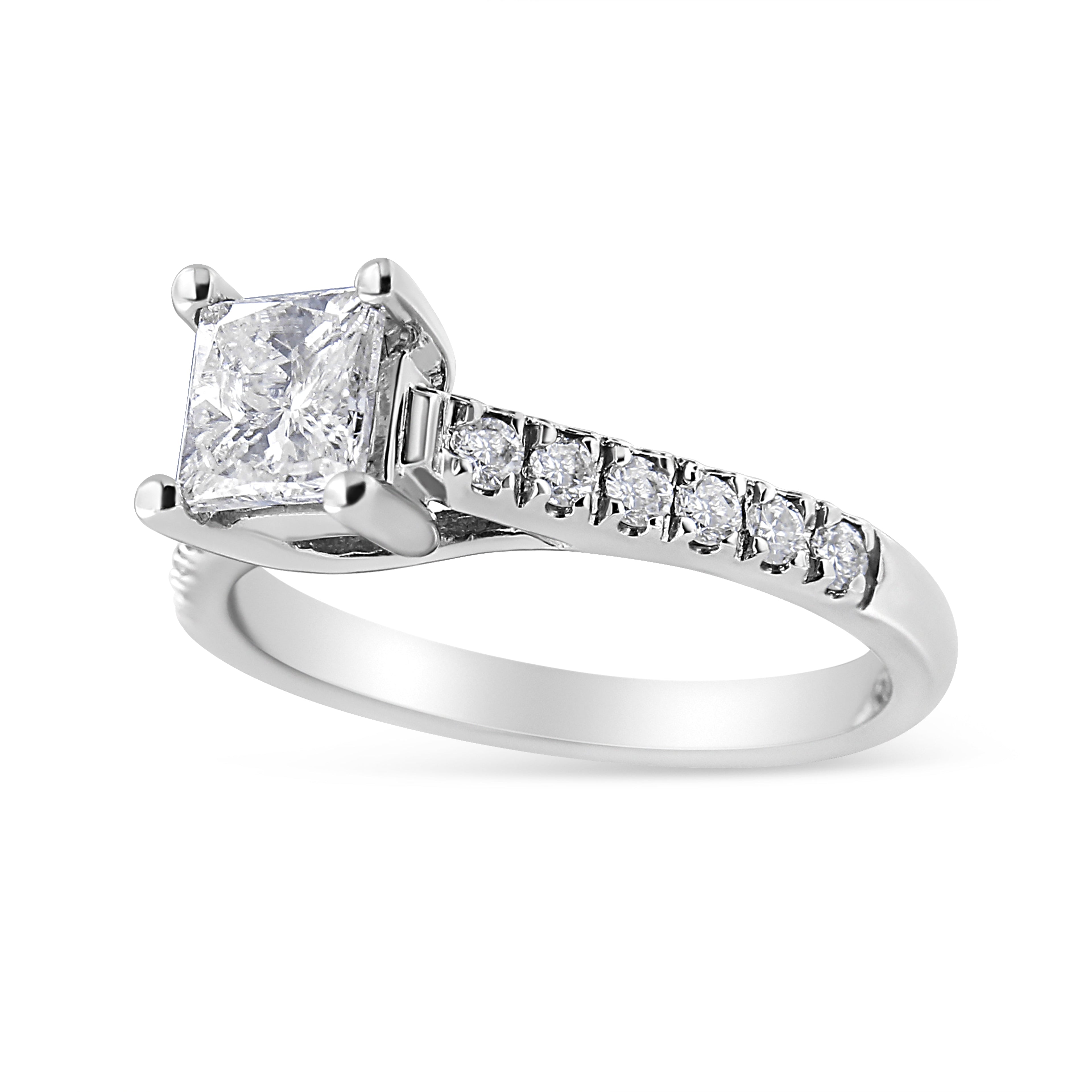 14K White Gold 1 1/5 Cttw 4-Prong Set Princess Diamond Classic Engagement Ring (I1-I2 Color, H-I Clarity) Ring Size 7 by Bids.com