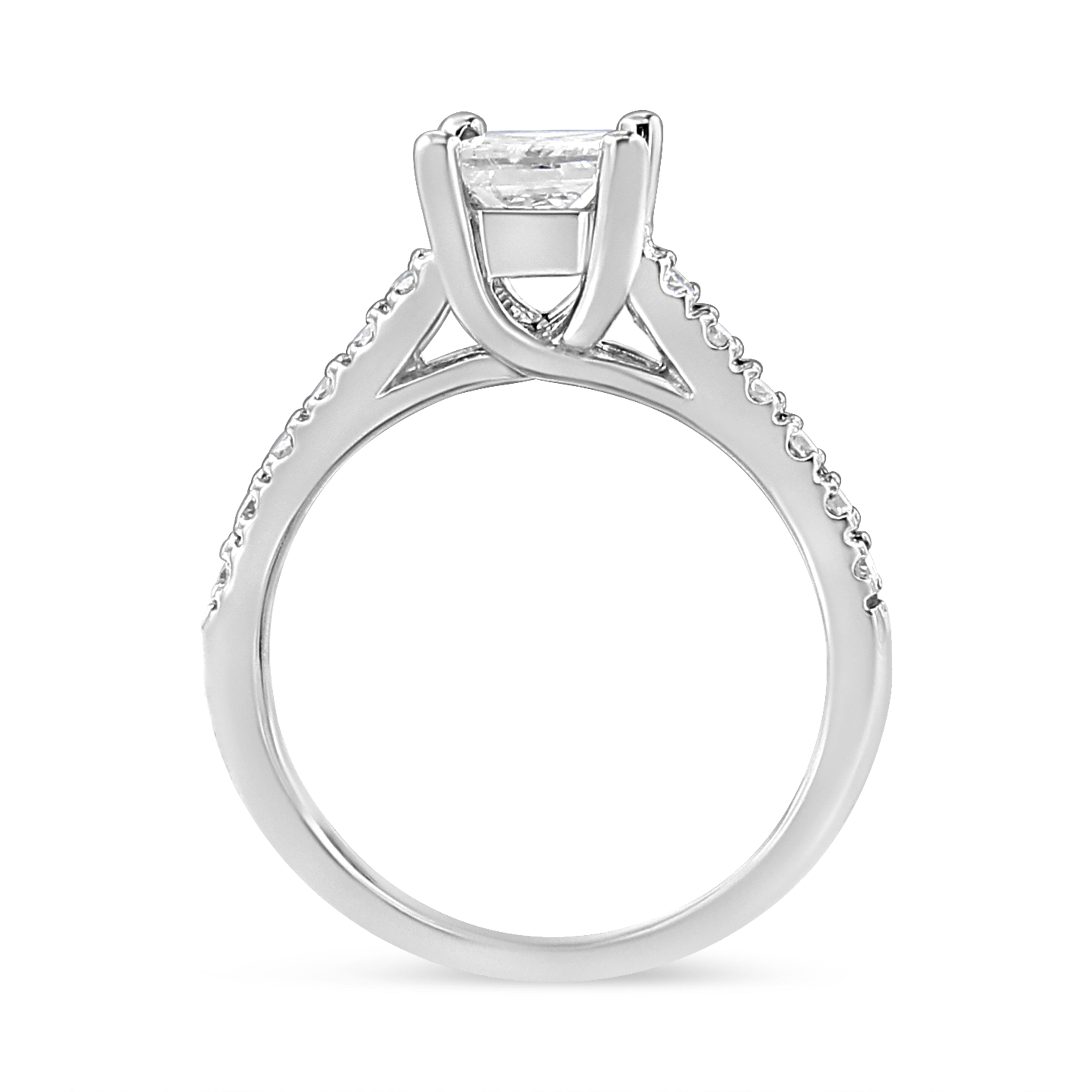 14K White Gold 1 1/5 Cttw 4-Prong Set Princess Diamond Classic Engagement Ring (I1-I2 Color, H-I Clarity) Ring Size 7 by Bids.com