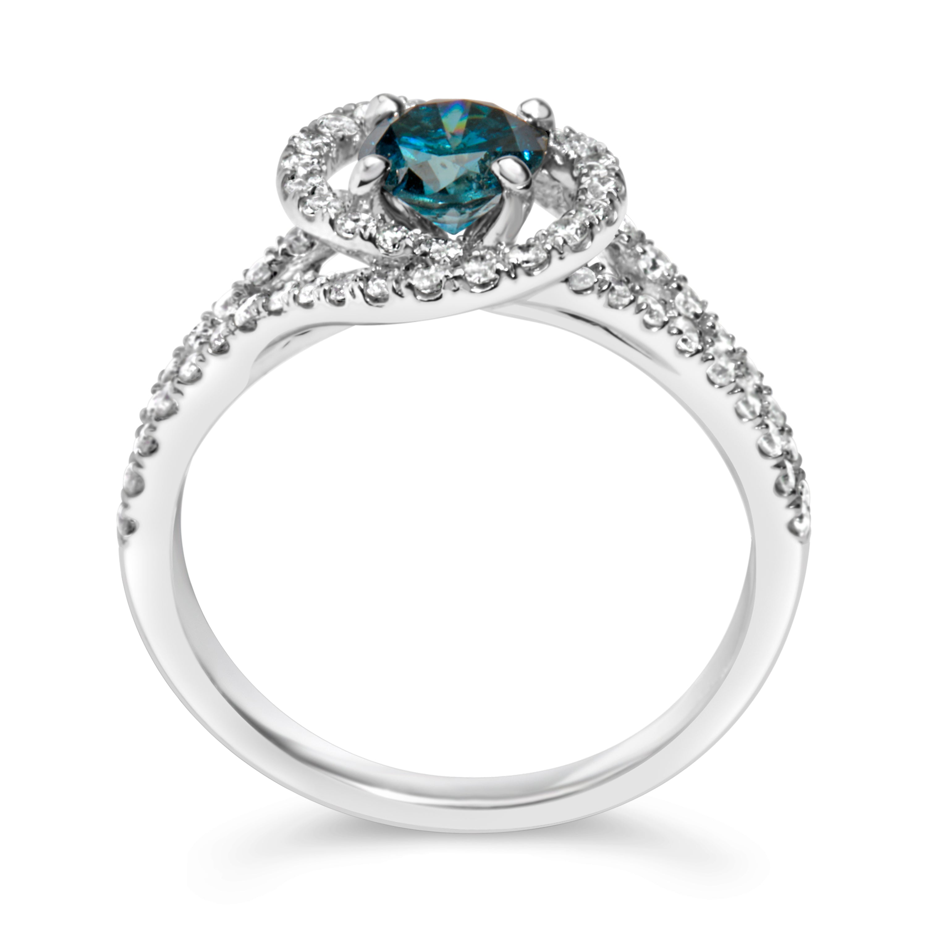 14K White Gold 1-1/3 Cttw White & Blue Diamond Interweaving Double Halo Cocktail Statement Ring (G-H and Fancy Blue Color, SI2-I1 Clarity) - Size 6 by Bids.com