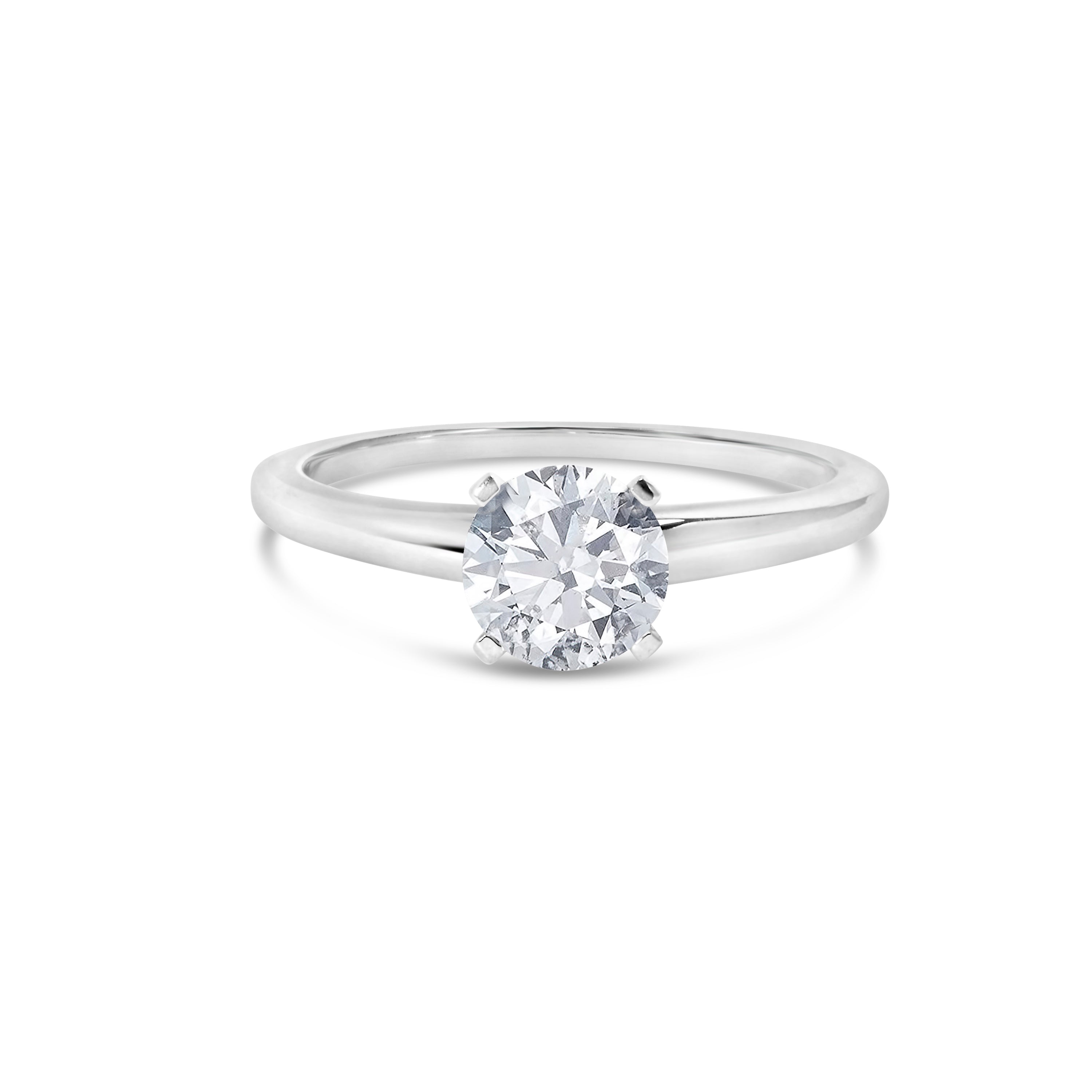 14K White Gold 1.0 Cttw Round Lab Grown Diamond 4 Prong Solitaire Engagement Ring (F-G Color, VS2-SI1 Clarity) - Ring Size 7 DestGlow