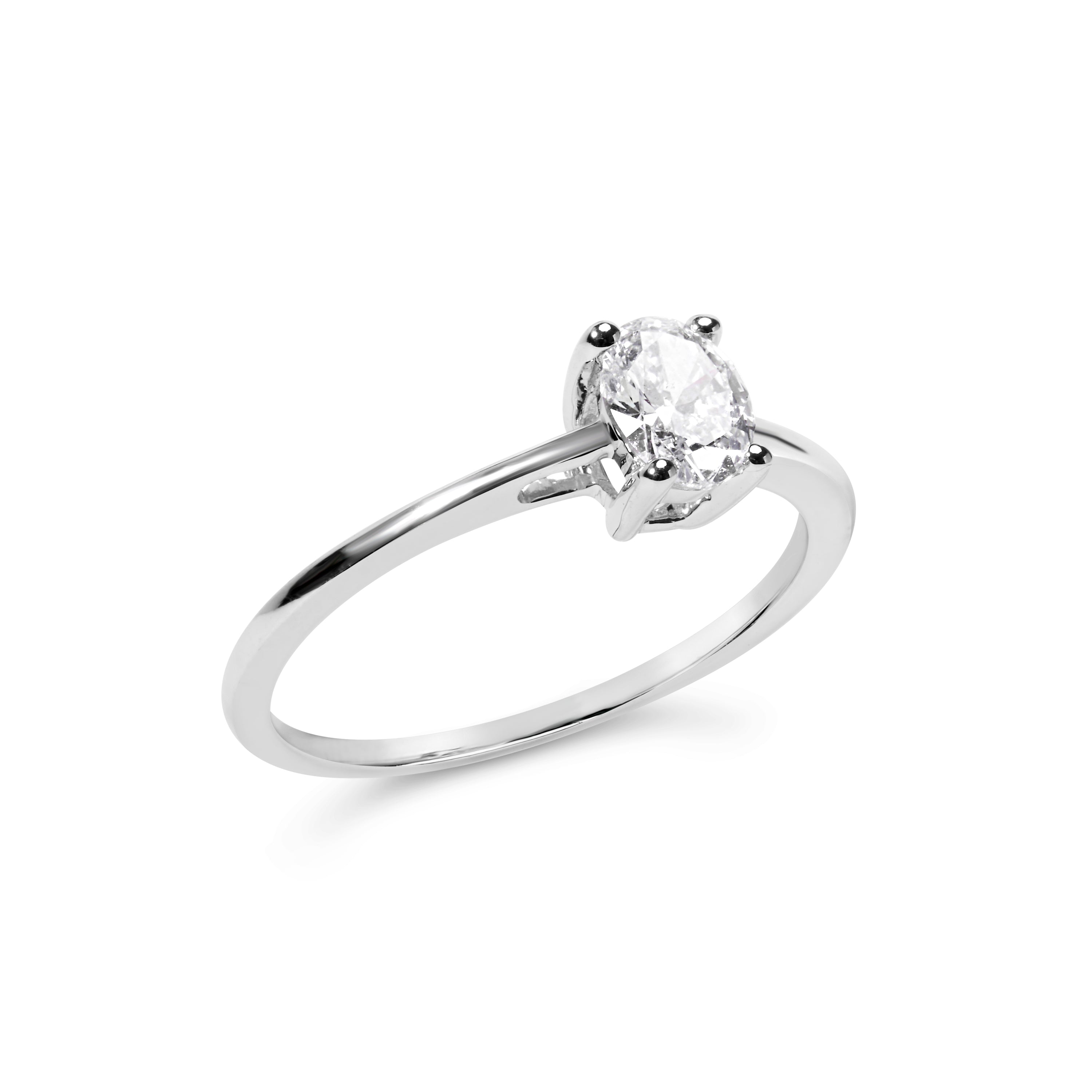 14K White Gold 1/2 Cttw Oval Lab Grown Diamond 4 Prong Solitaire Engagement Ring (F-G Color, VS2-SI1 Clarity) - Size 7 DestGlow