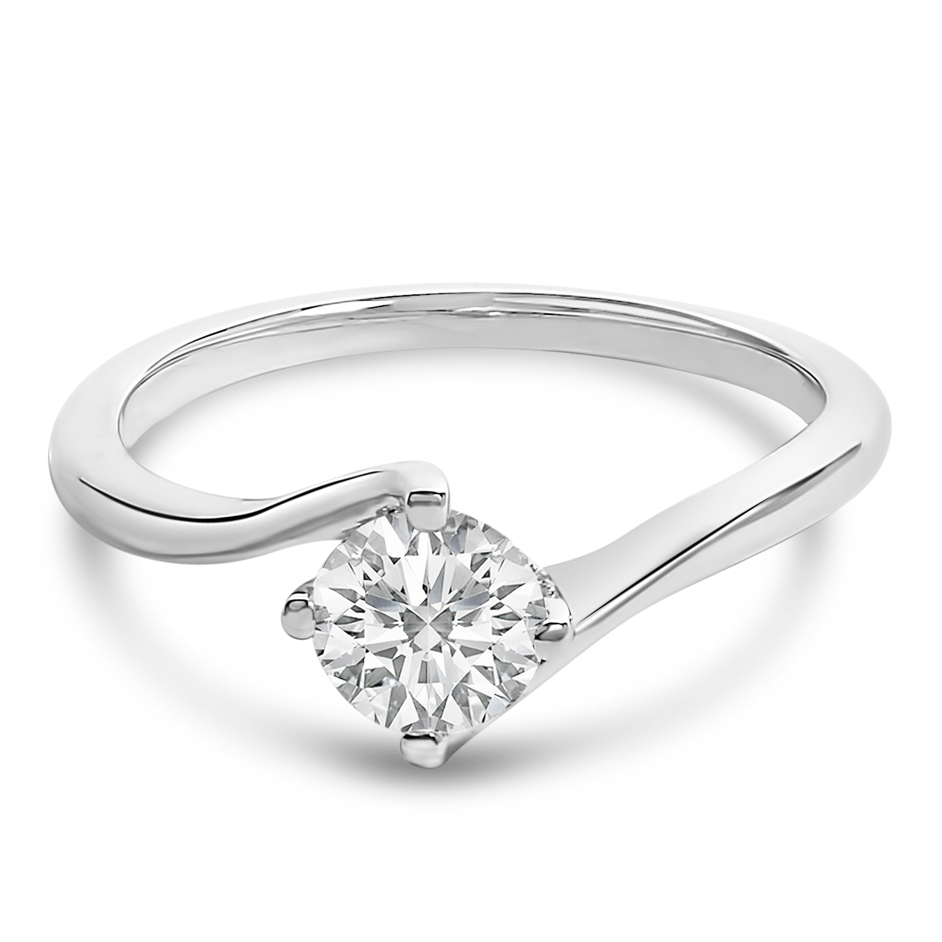 14K White Gold 4/5 Cttw Round Lab Grown Diamond Bypass Solitaire Engagement Ring (F-G Color, VS1-VS2 Clarity) - Ring Size 5 by Bids.com