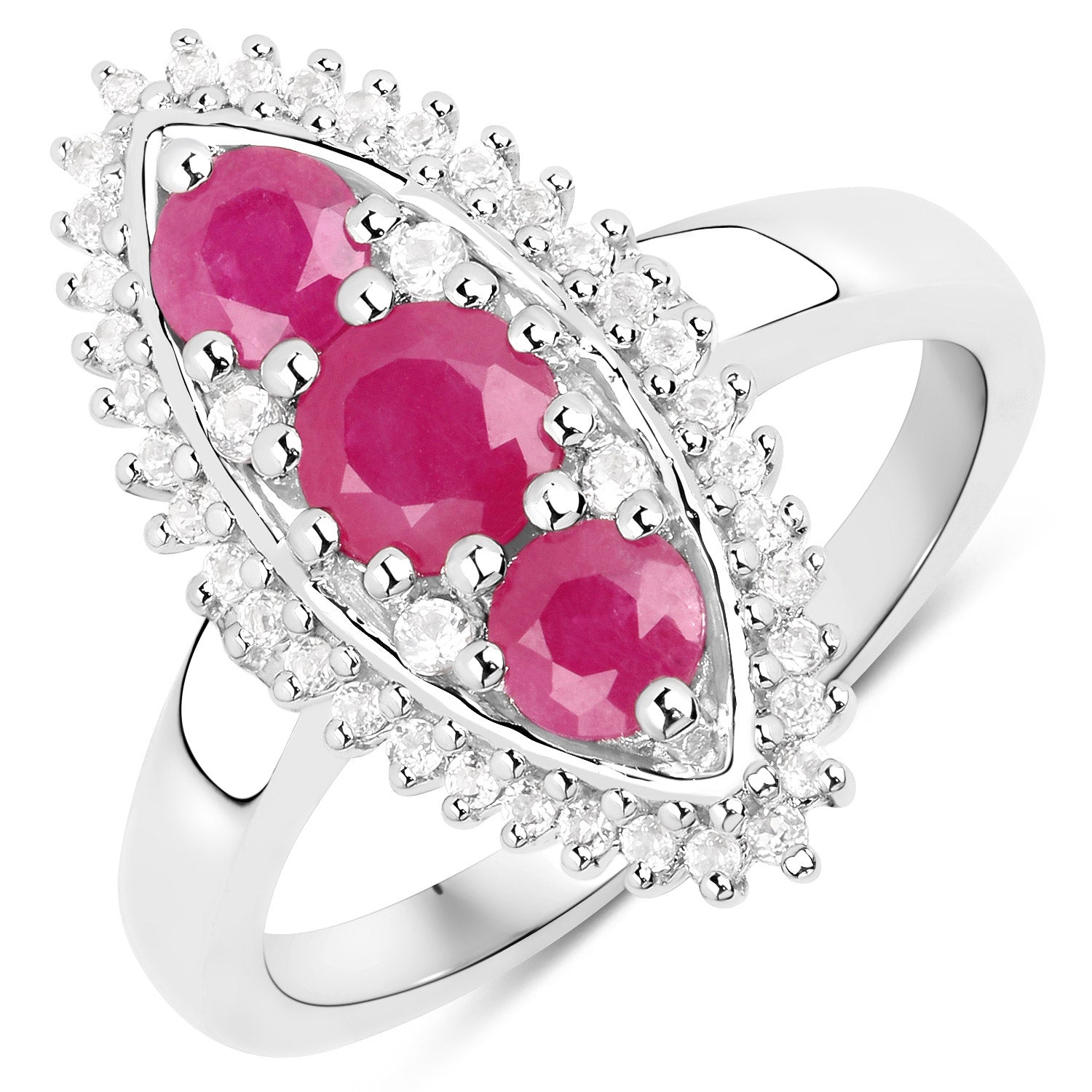 4.32 Carat Genuine Ruby and White Topaz .925 Sterling Silver 3 Piece Jewelry Set (Ring, Earrings, and Pendant w/ Chain) by Bids.com
